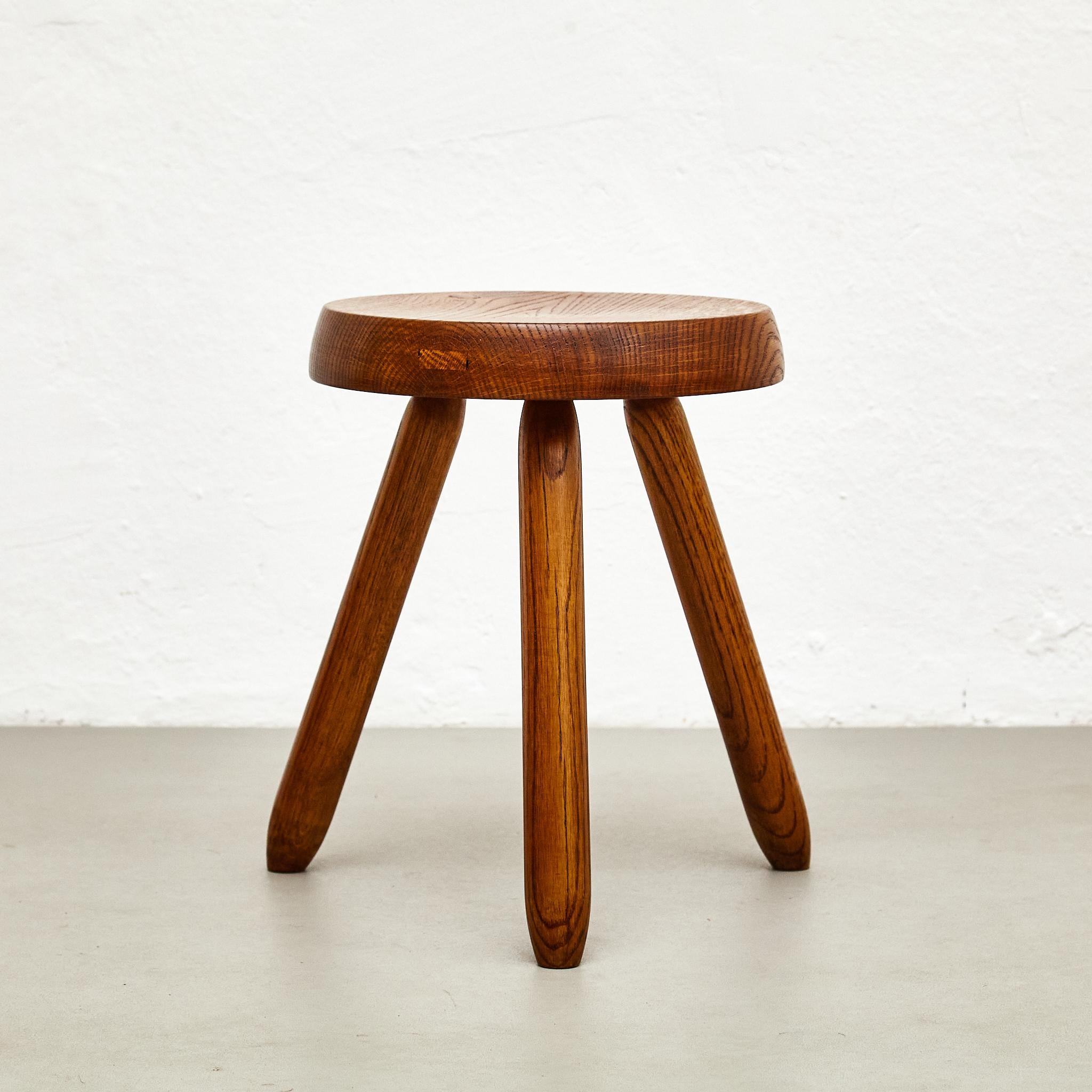 Mid-20th Century Mid-Century Modern Wood Tripod Stool in the Style of Charlotte Perriand For Sale