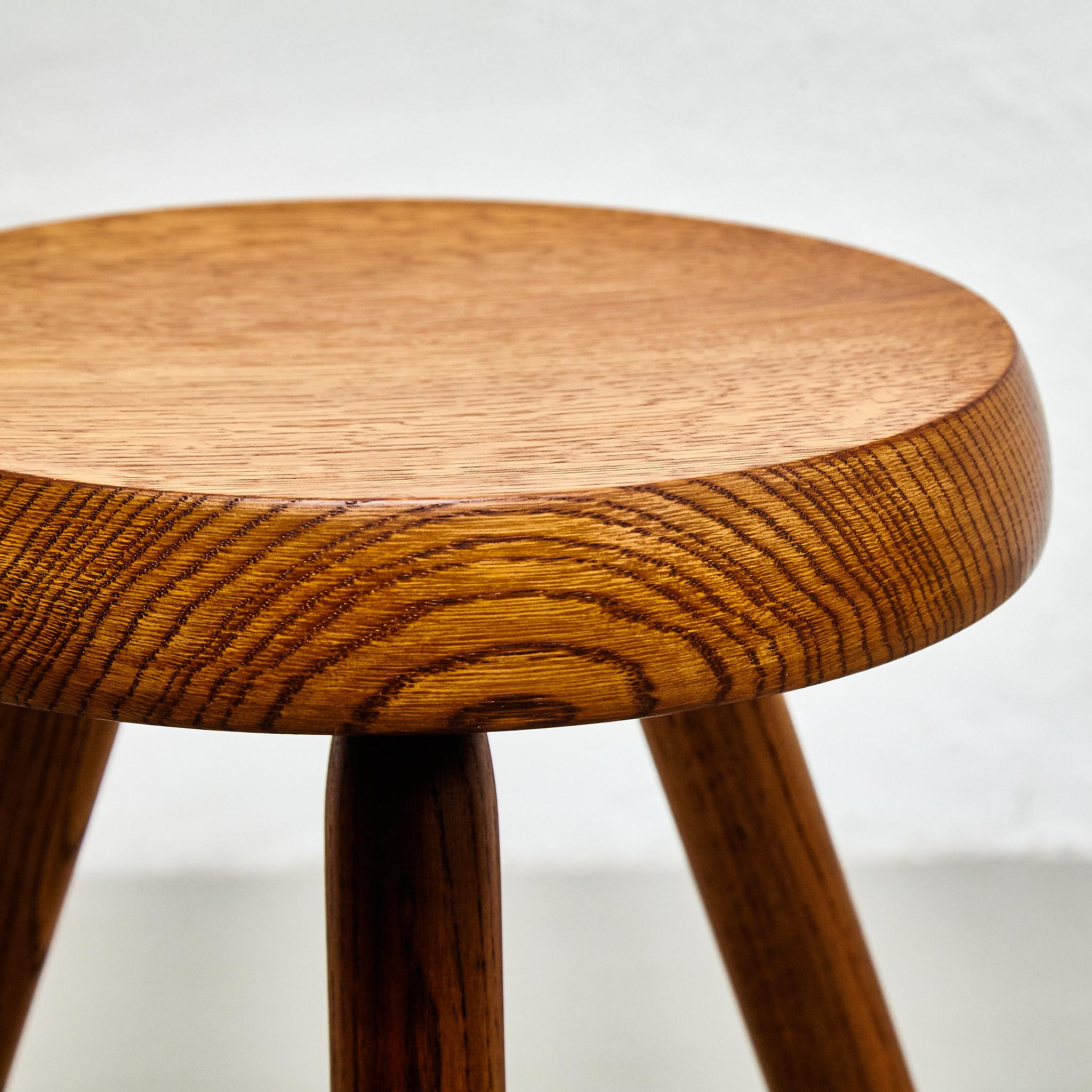 Mid-20th Century Mid-Century Modern Wood Tripod Stool in the Style of Charlotte Perriand For Sale