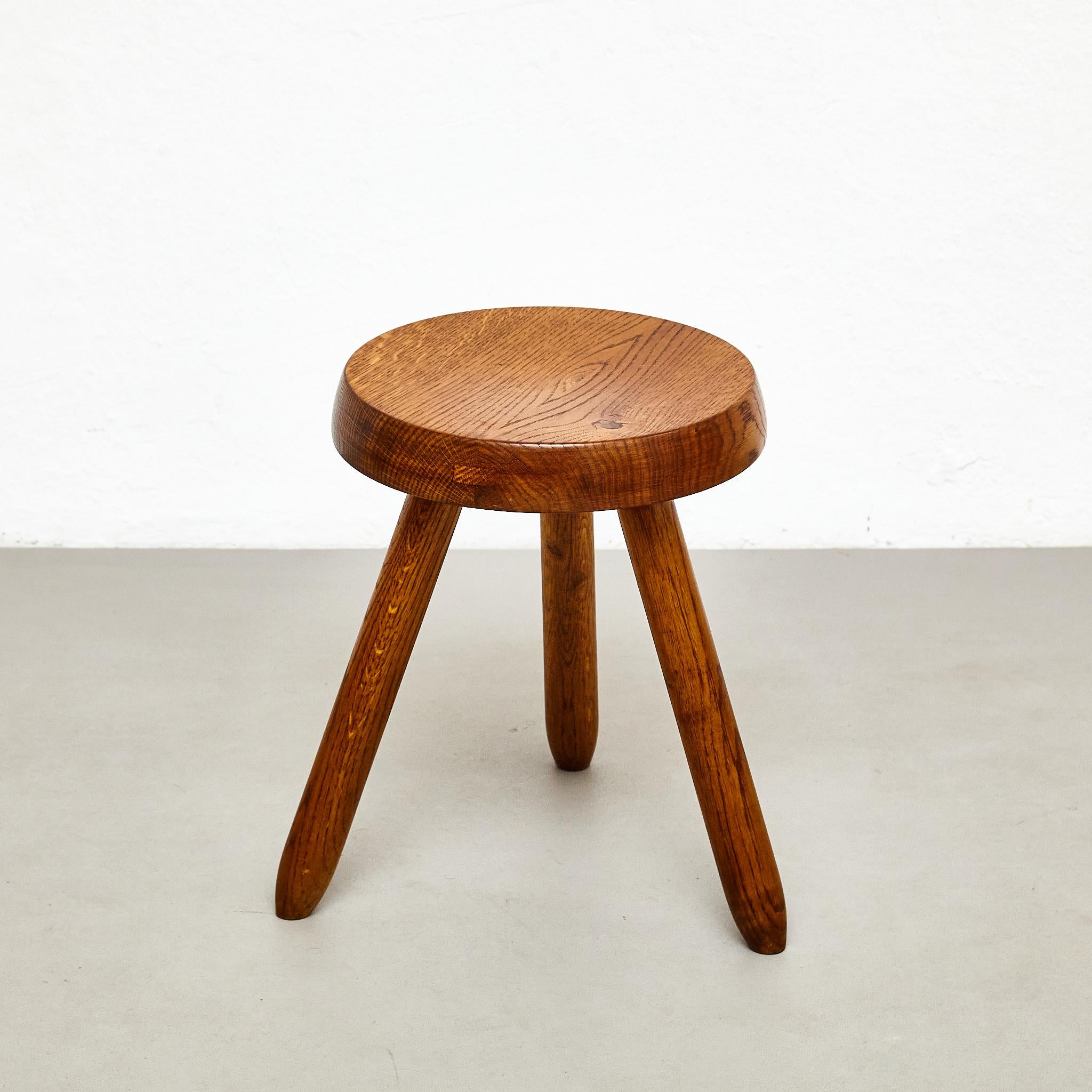 Mid-Century Modern Wood Tripod Stool in the Style of Charlotte Perriand For Sale 2