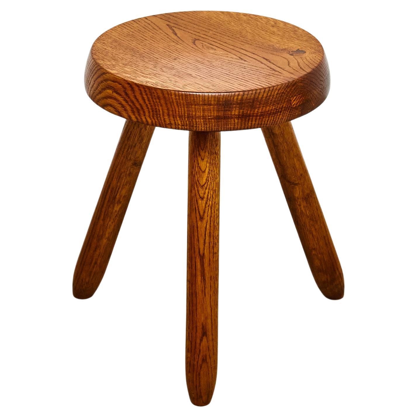 Mid-Century Modern Wood Tripod Stool in the Style of Charlotte Perriand For Sale