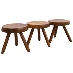 Mid-Century Modern Wood Tripod Stools in the Style of Charlotte Perriand