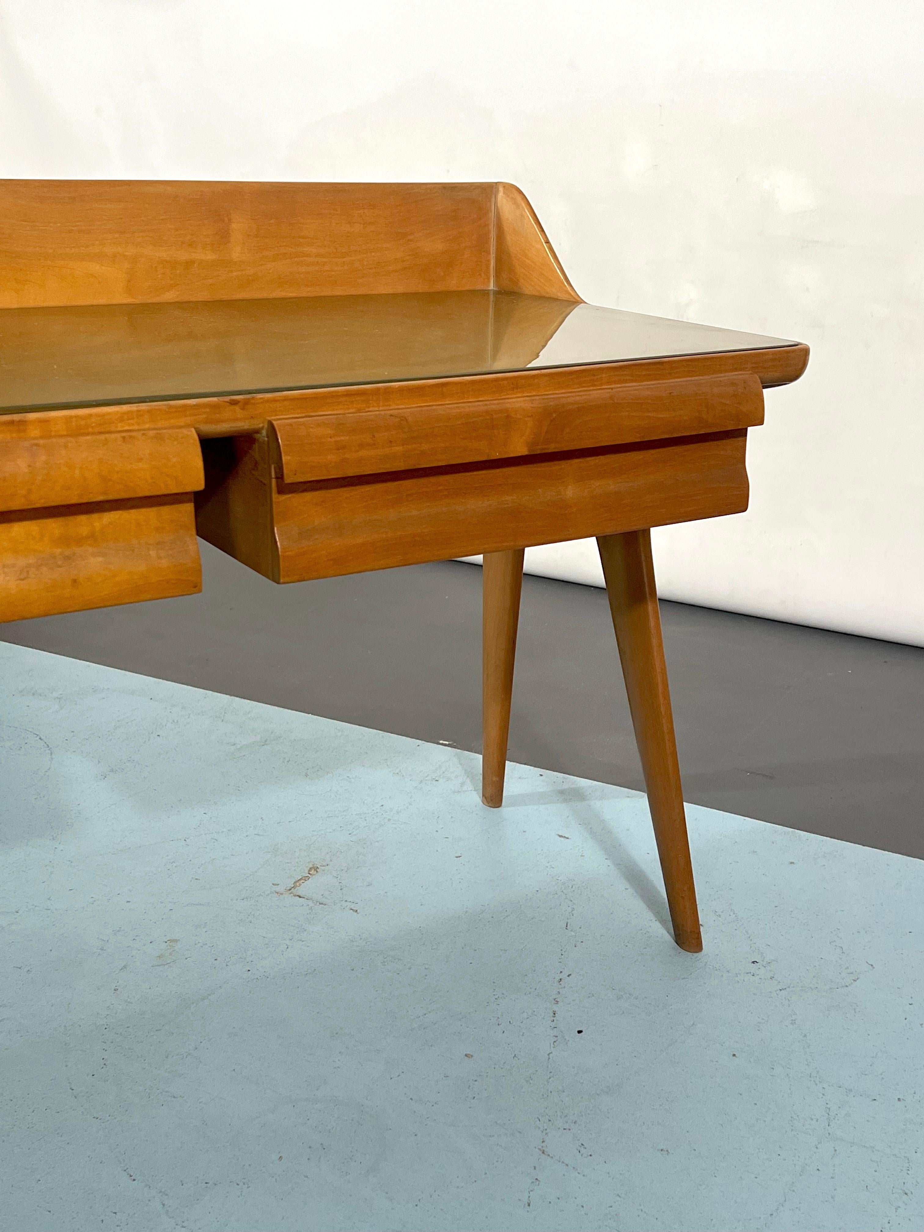 Mid-Century Modern Wood Vanity Table Set, Italy, 1950 For Sale 7