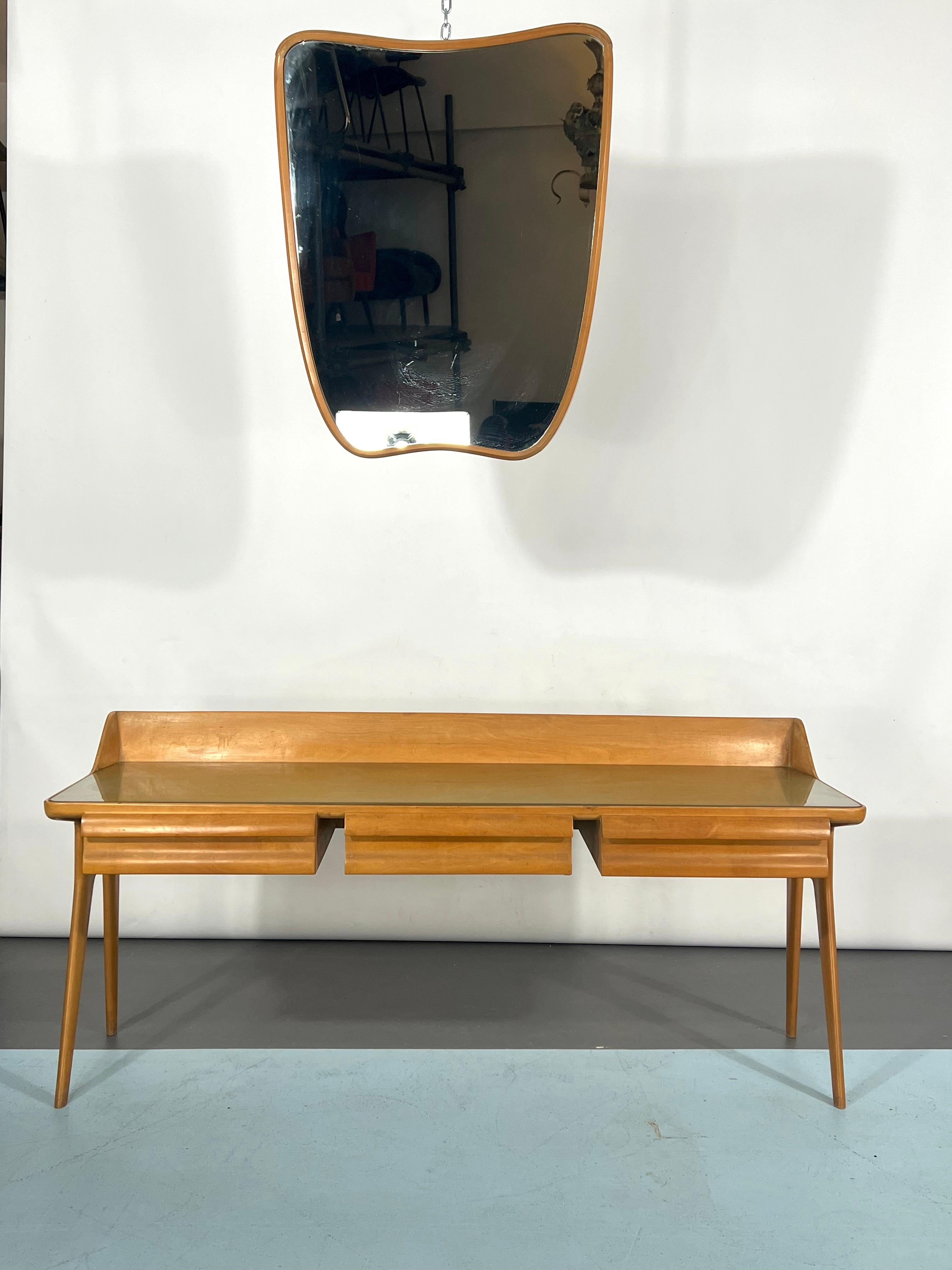 Mid-Century Modern Wood Vanity Table Set, Italy, 1950 For Sale 8