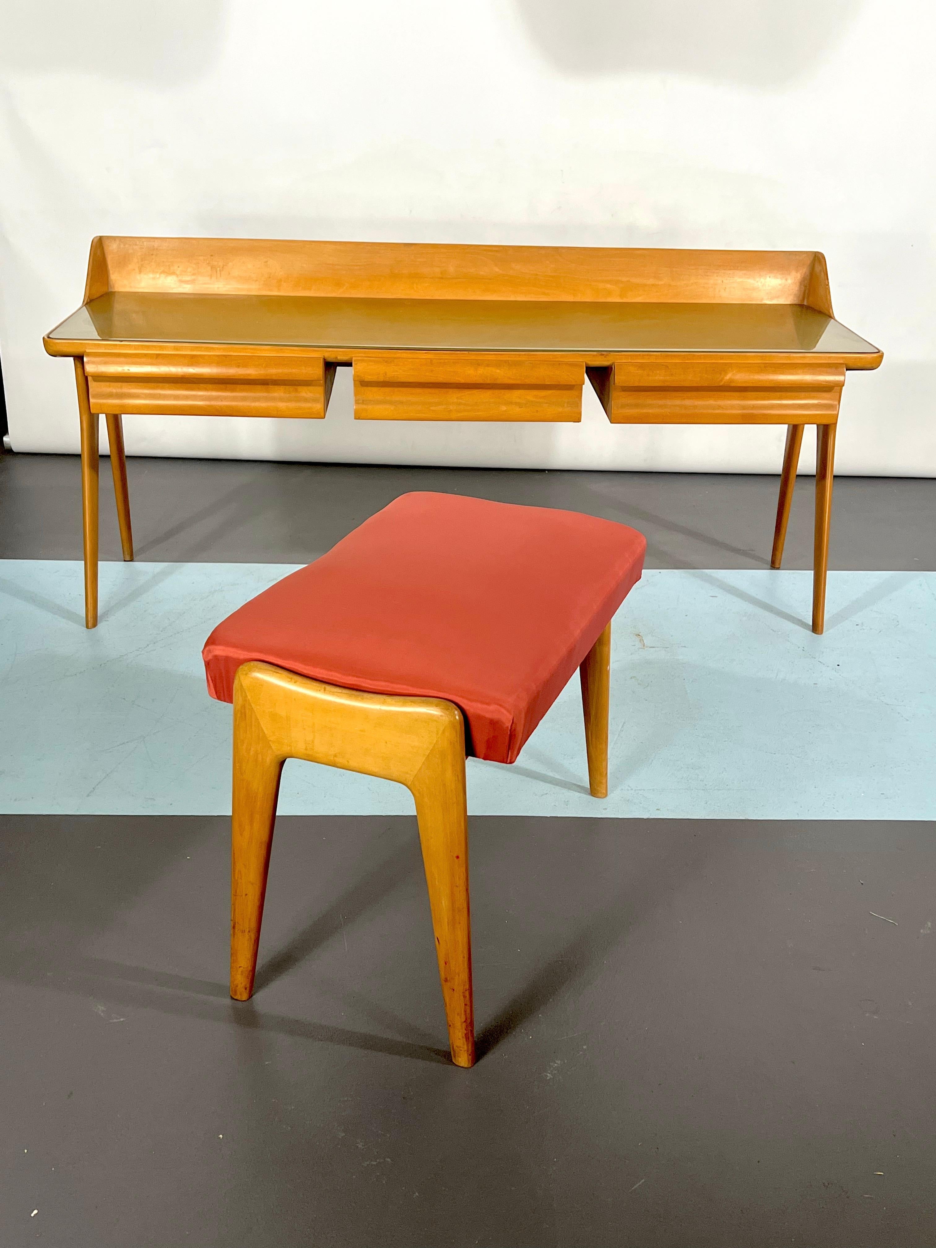 Mid-Century Modern Wood Vanity Table Set, Italy, 1950 In Good Condition For Sale In Catania, CT