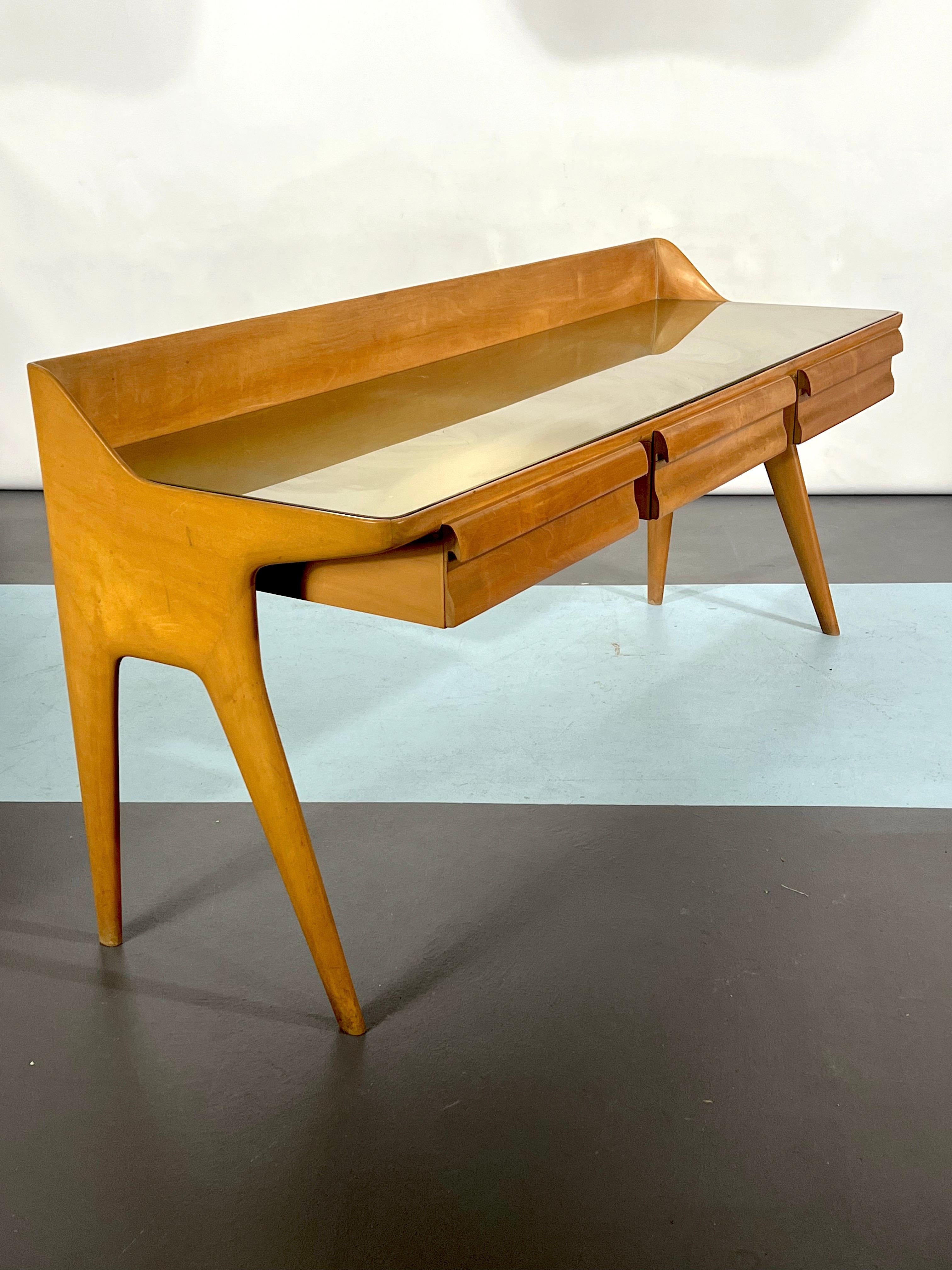 Mid-Century Modern Wood Vanity Table Set, Italy, 1950 For Sale 3