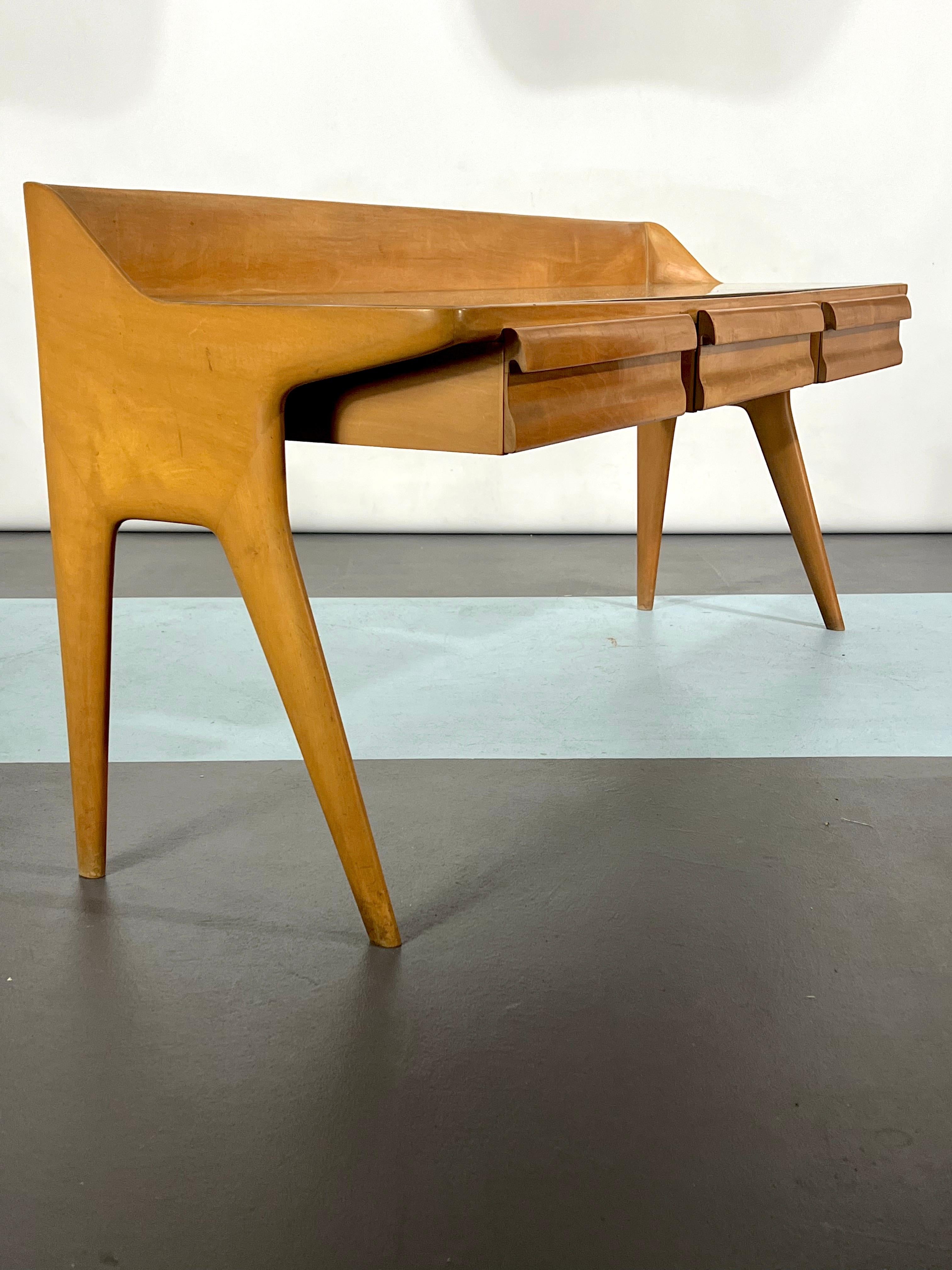 Mid-Century Modern Wood Vanity Table Set, Italy, 1950 For Sale 4