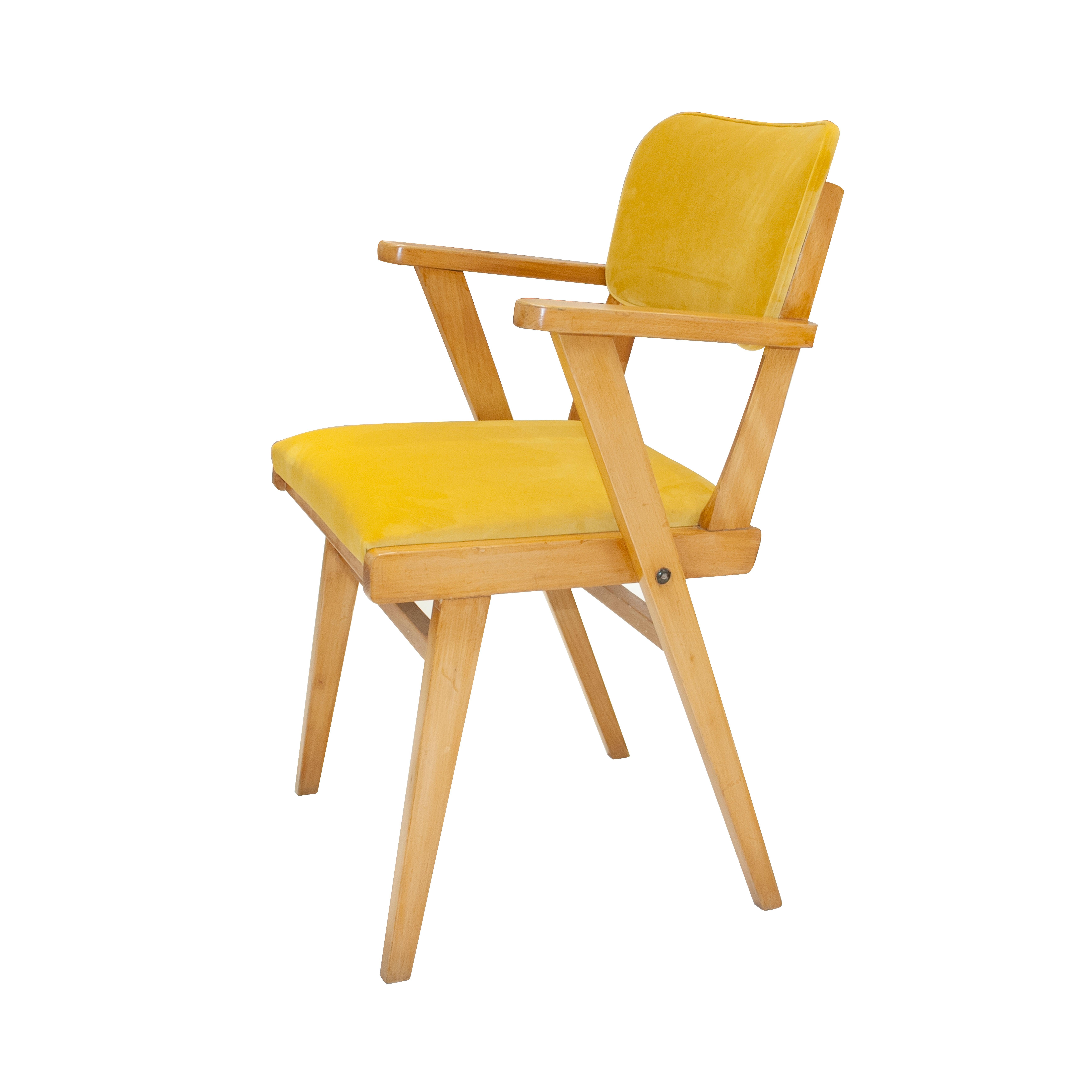 Mid-Century Modern Wood Velvet Yellow Pair of Italian Armchairs, 1960 In Good Condition For Sale In Madrid, ES