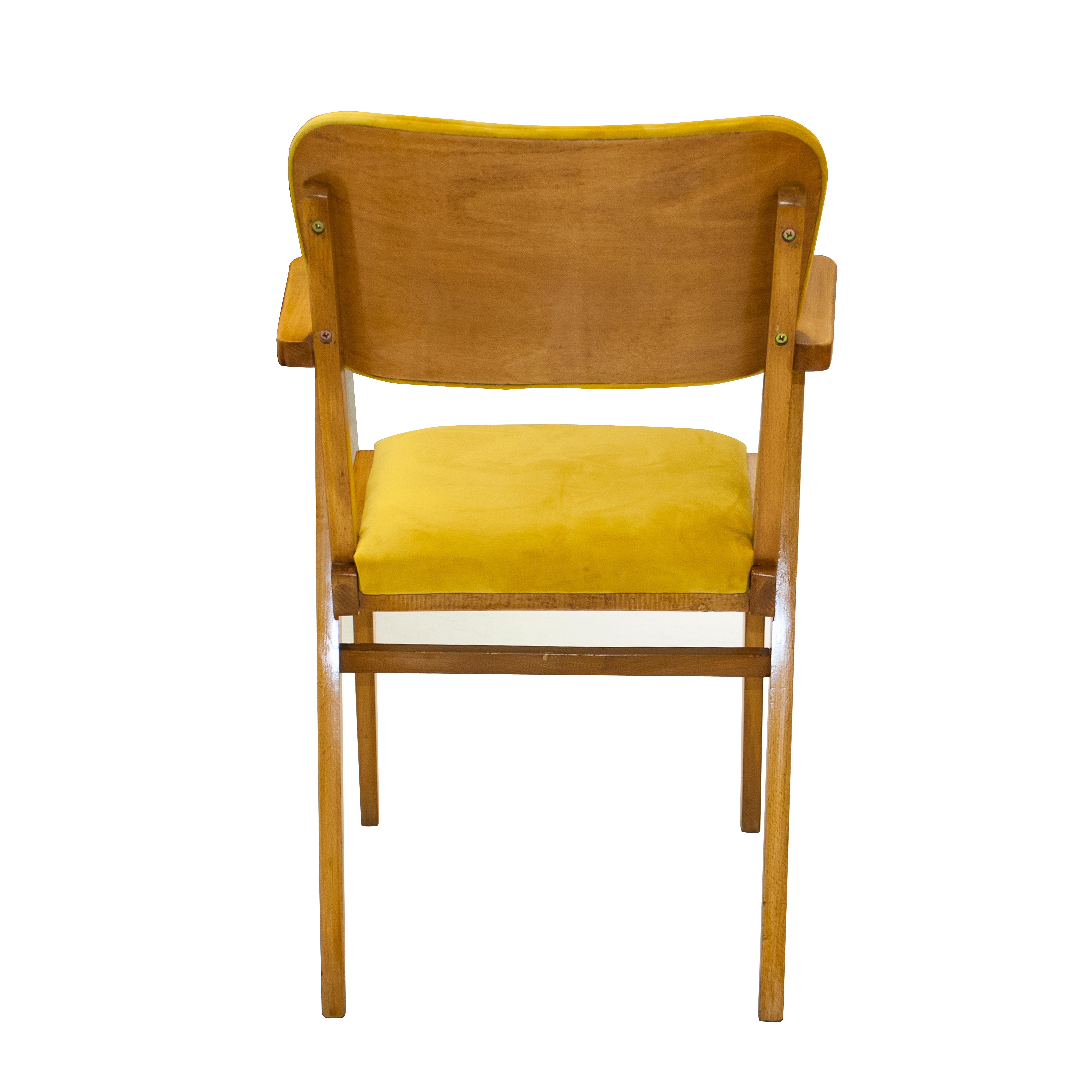 Mid-Century Modern Wood Velvet Yellow Pair of Italian Armchairs, 1960 For Sale 1
