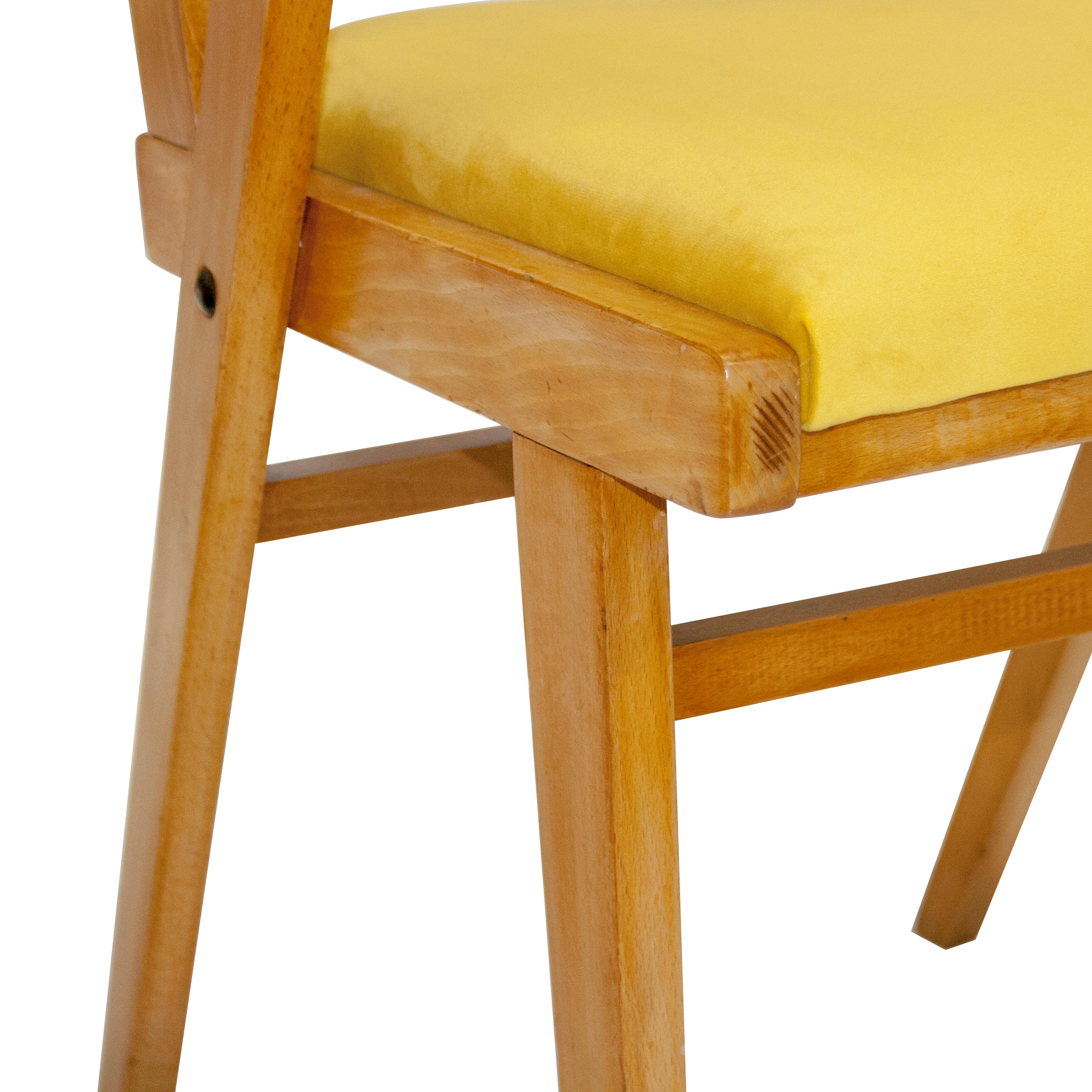 Mid-Century Modern Wood Velvet Yellow Pair of Italian Armchairs, 1960 For Sale 2