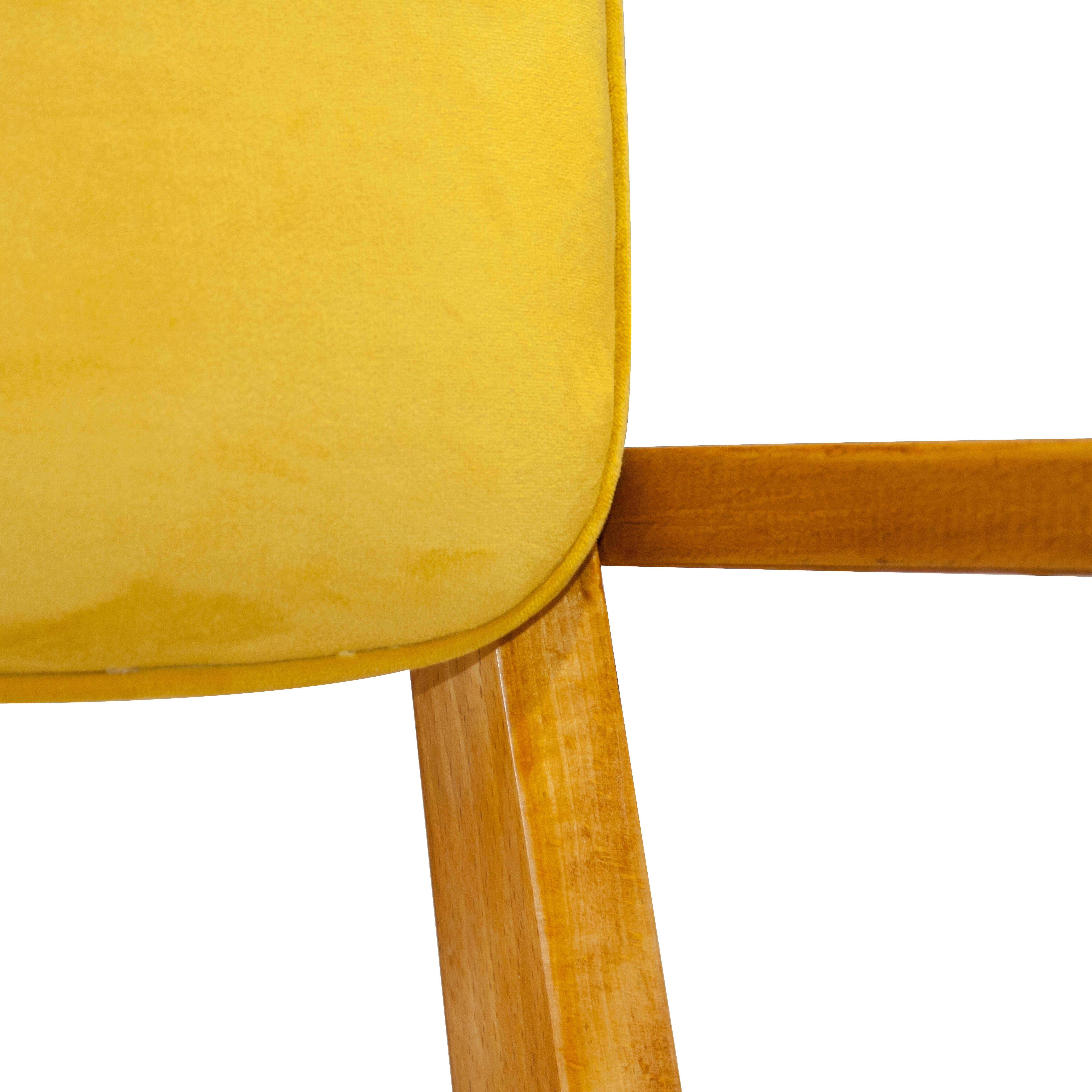 Mid-Century Modern Wood Velvet Yellow Pair of Italian Armchairs, 1960 For Sale 3