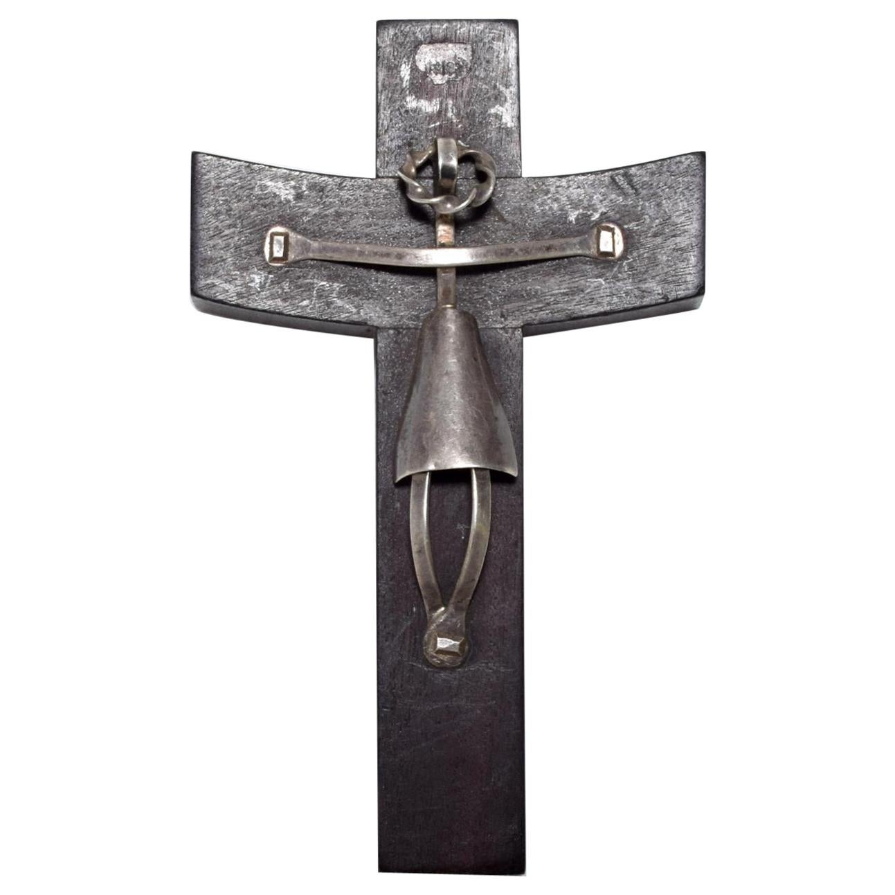 Mid-Century Modern Wood with Sterling Silver Cross, Mexico, 1940s