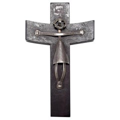 Mid-Century Modern Wood with Sterling Silver Cross, Mexico, 1940s