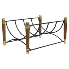 Mid Century Modern Wood & Wrought Iron Magazine Rack Fireplace Log Holder