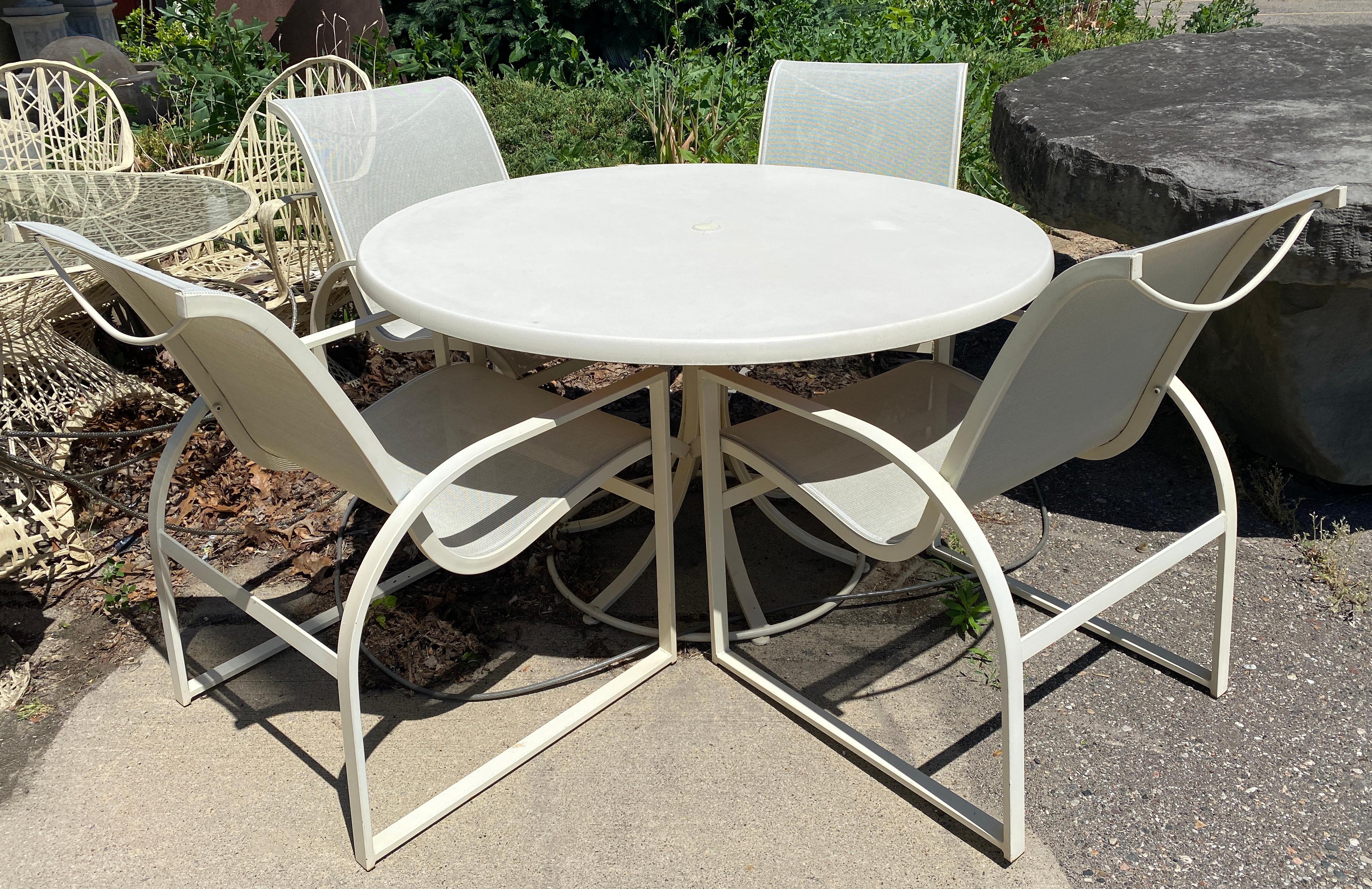 Mid-Century Modern Woodard Margarita Patio Dining Set Table 4 Curved Chairs 3