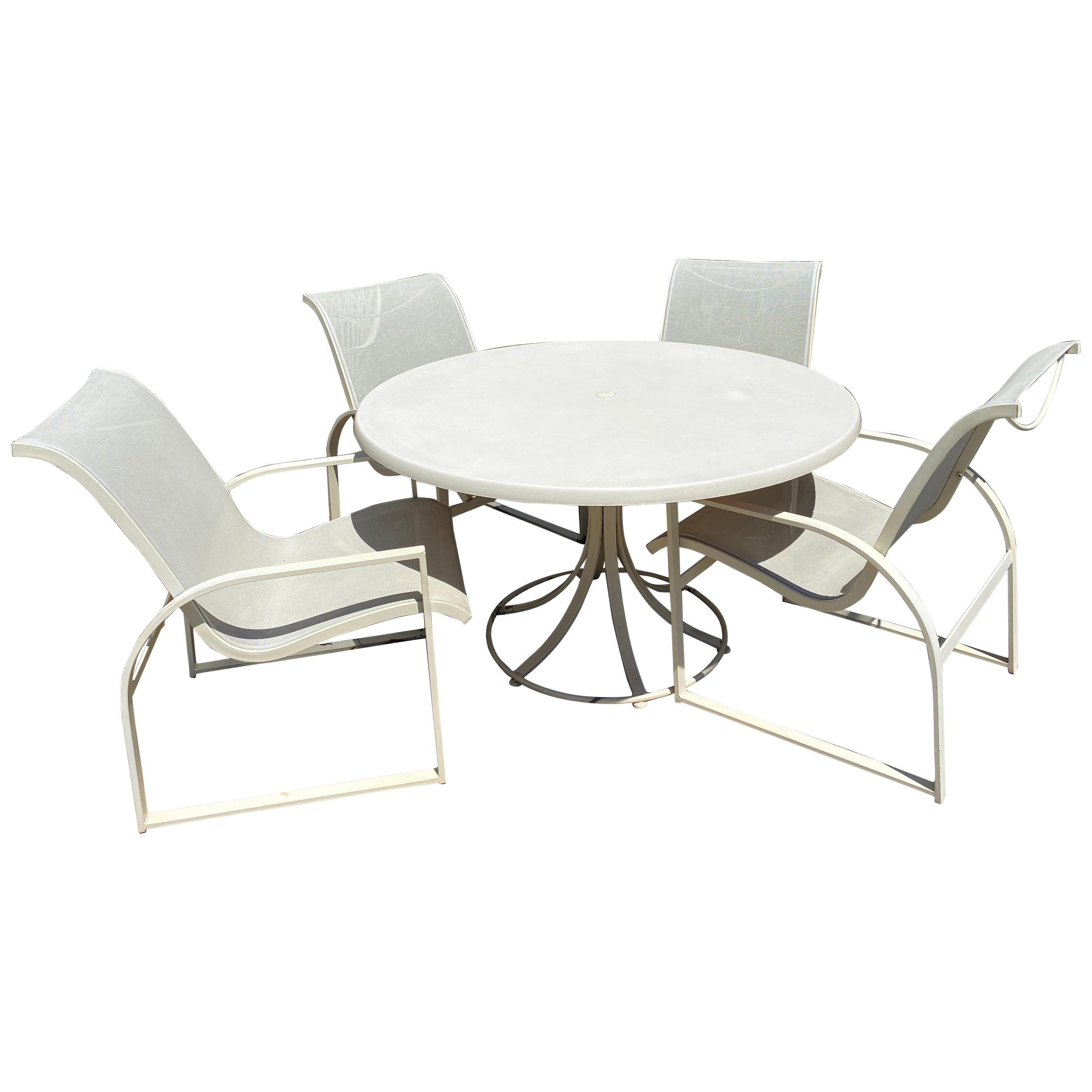 Mid-Century Modern Woodard Margarita Patio Dining Set Table 4 Curved Chairs