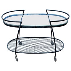 Mid-Century Modern Woodard Oval Two-Tier Tea Bar Serving Cart with Glass Shelf