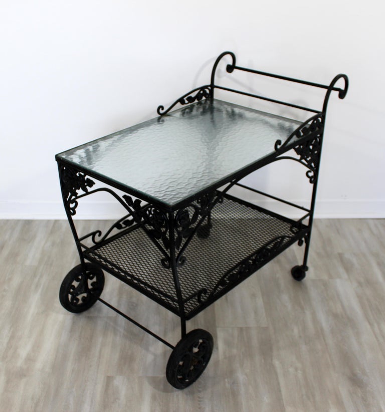 MidCentury Modern Woodard Patio Bistro Wrought Iron Serving Bar Tea Cart at 1stDibs