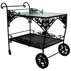 Retro Mid-Century Modern Woodard Patio Bistro Wrought Iron Serving Bar Tea Cart