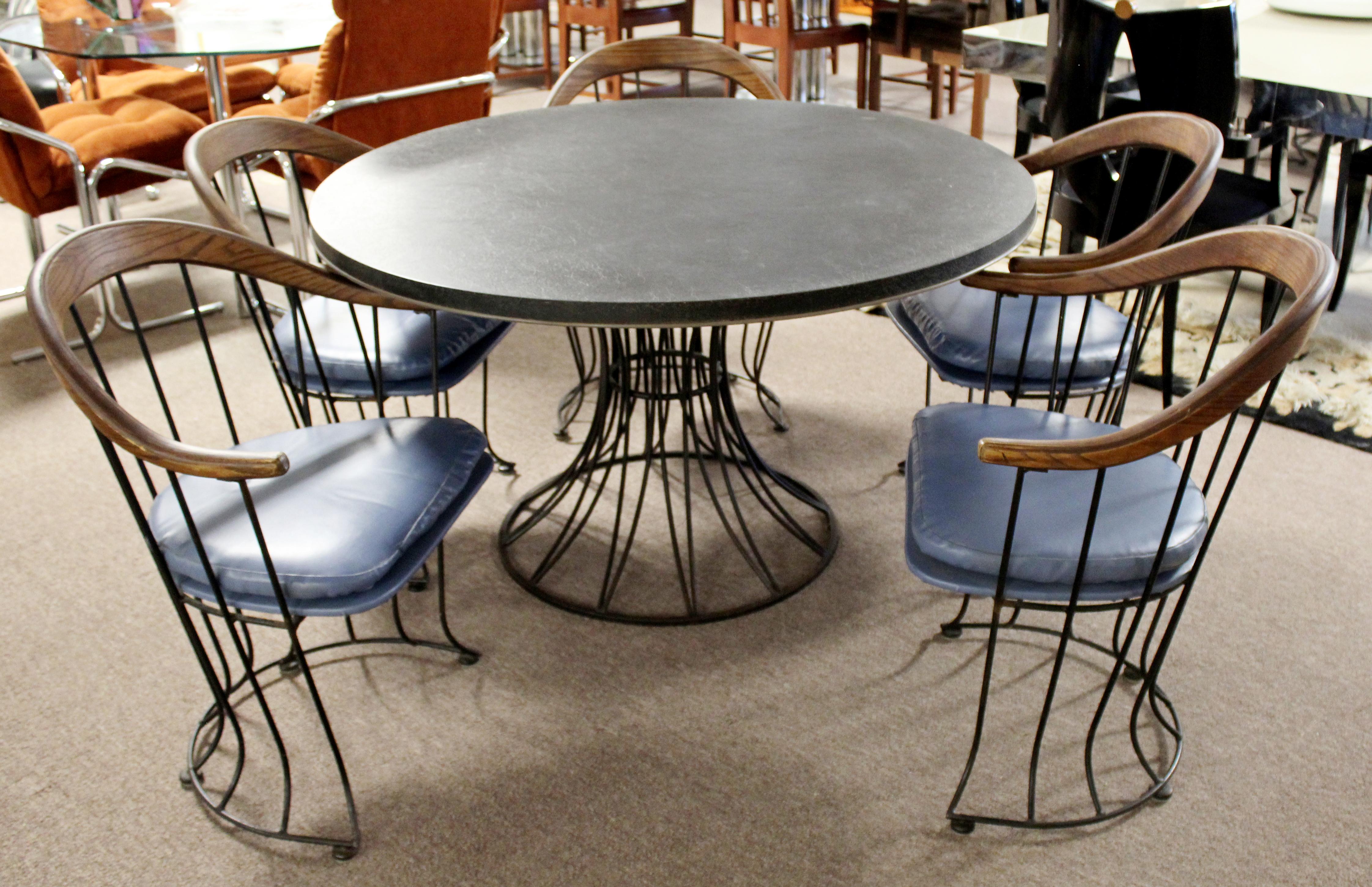 Mid-Century Modern Woodard Patio Dining Set Slate Table & 5 Curved Chairs, 1960s 5