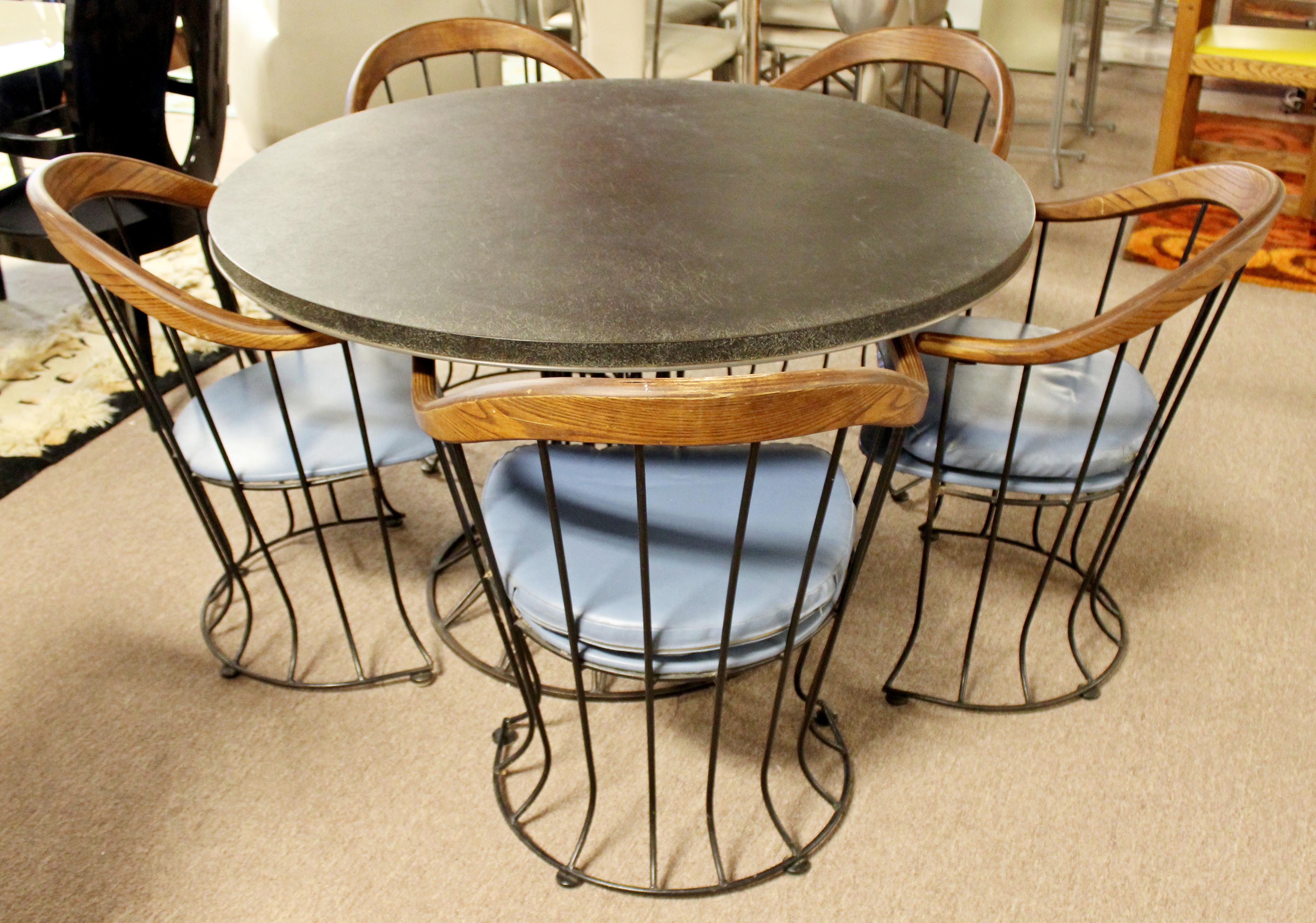 Mid-20th Century Mid-Century Modern Woodard Patio Dining Set Slate Table & 5 Curved Chairs, 1960s