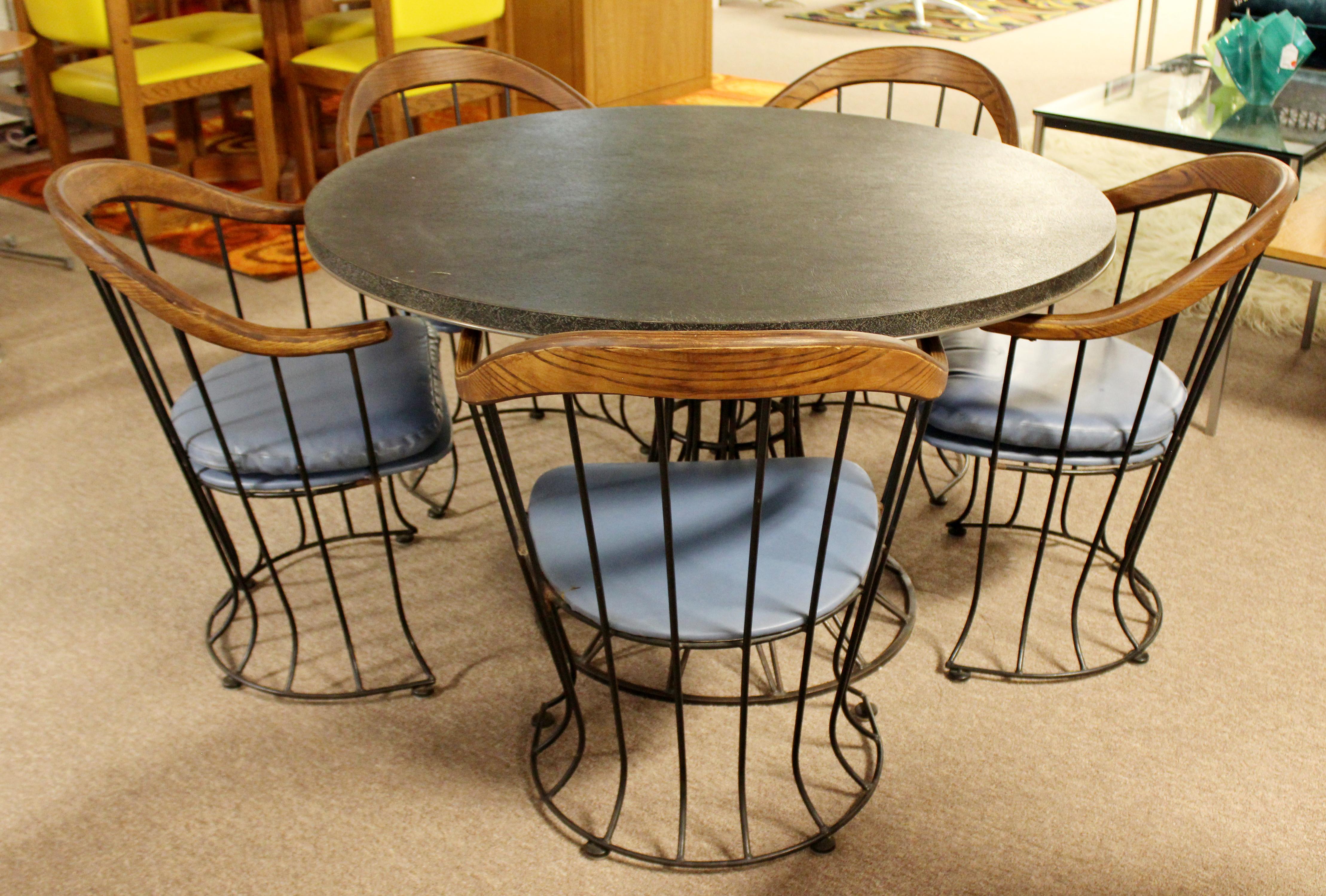 Mid-Century Modern Woodard Patio Dining Set Slate Table & 5 Curved Chairs, 1960s 3