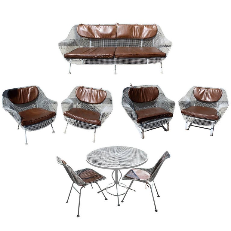 MidCentury Modern Woodard Rare Complete Sculptura Wrought Iron Patio