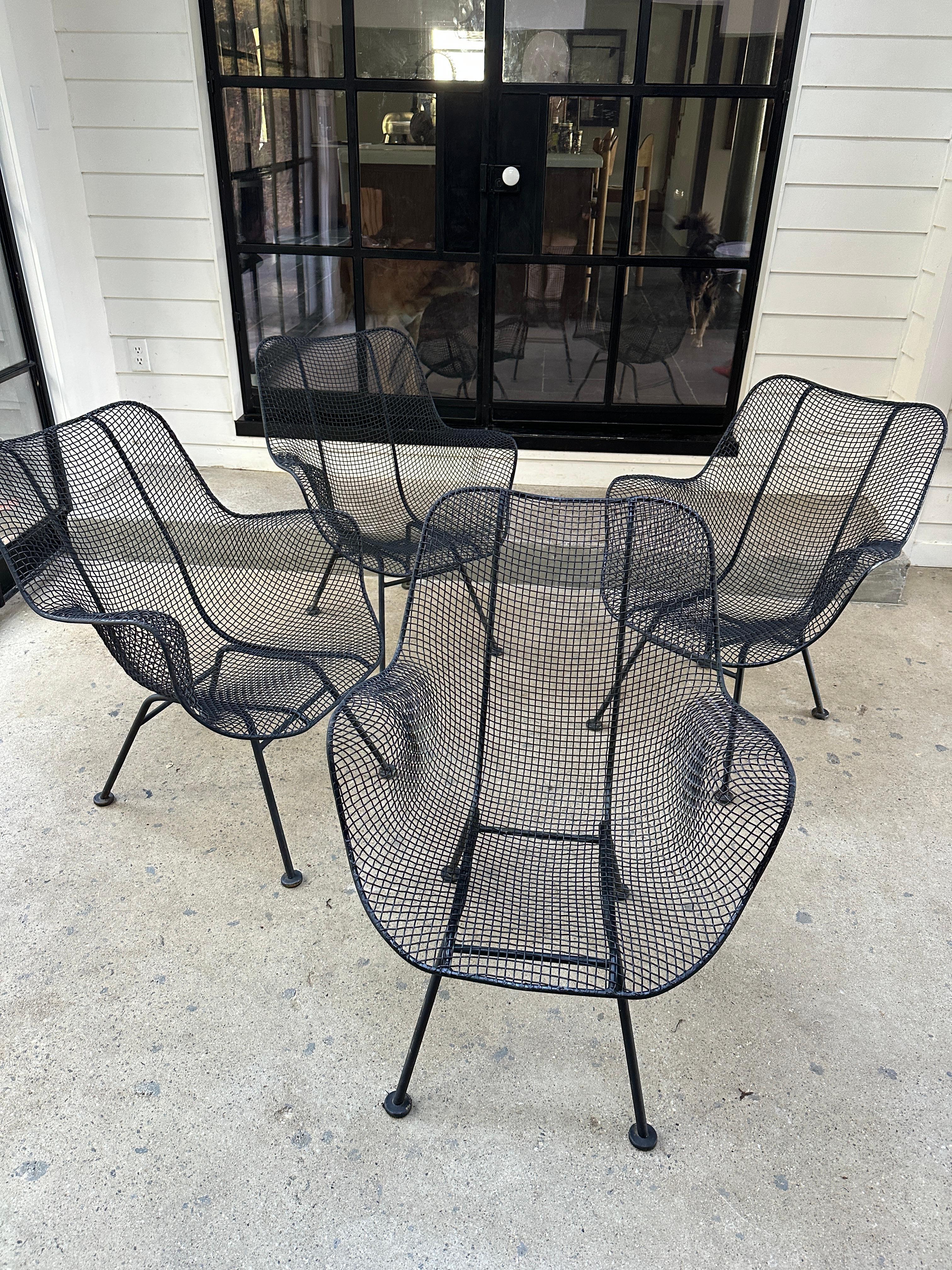 Steel Mid-Century Modern Woodard Sculptura Patio Dining Chairs, set of 4 For Sale
