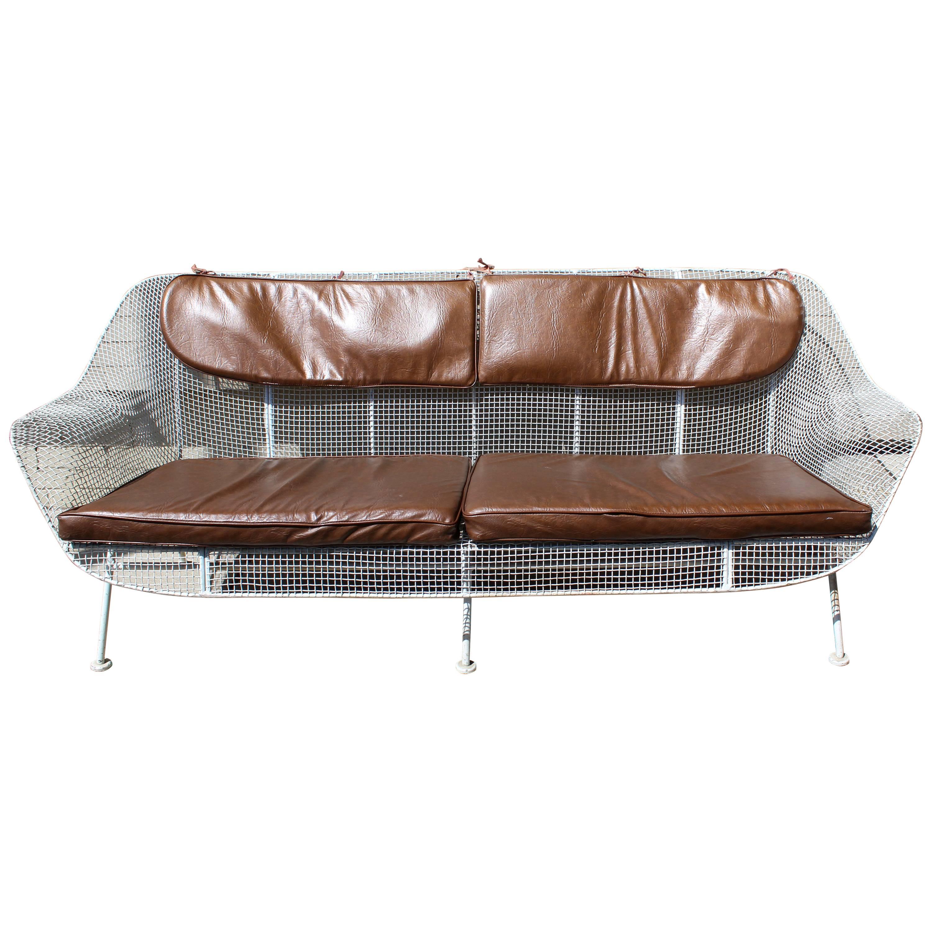 Mid-Century Modern Woodard Sculptura Rare Patio Sofa White Iron 1950s