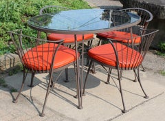 Mid-Century Modern Woodard Set of 4 Klismos Patio Chairs & Pinecrest Table 1960s