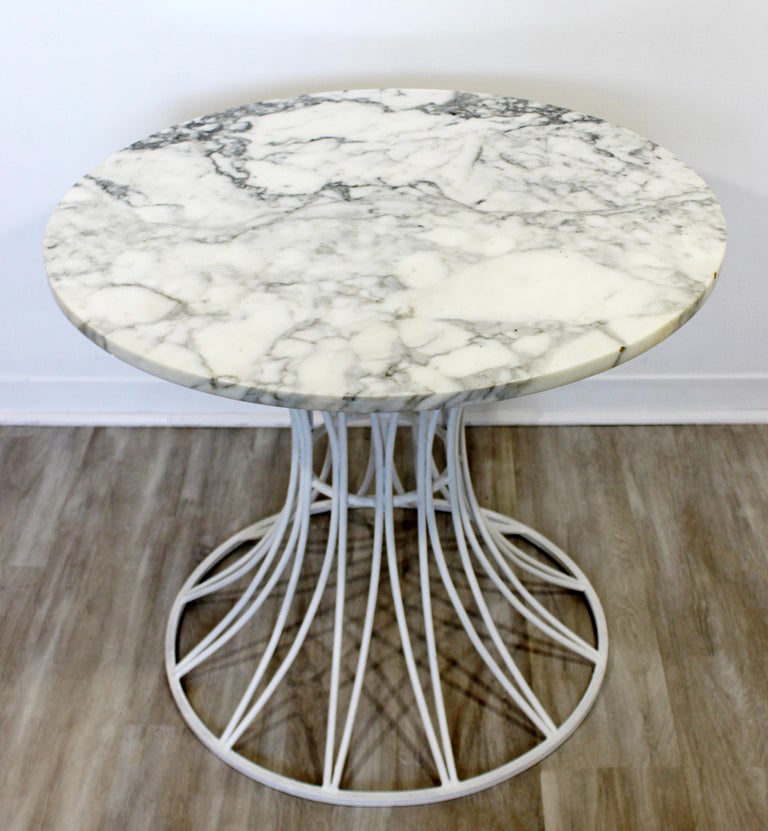 MidCentury Modern Woodard White Patio Table with Marble Top Round