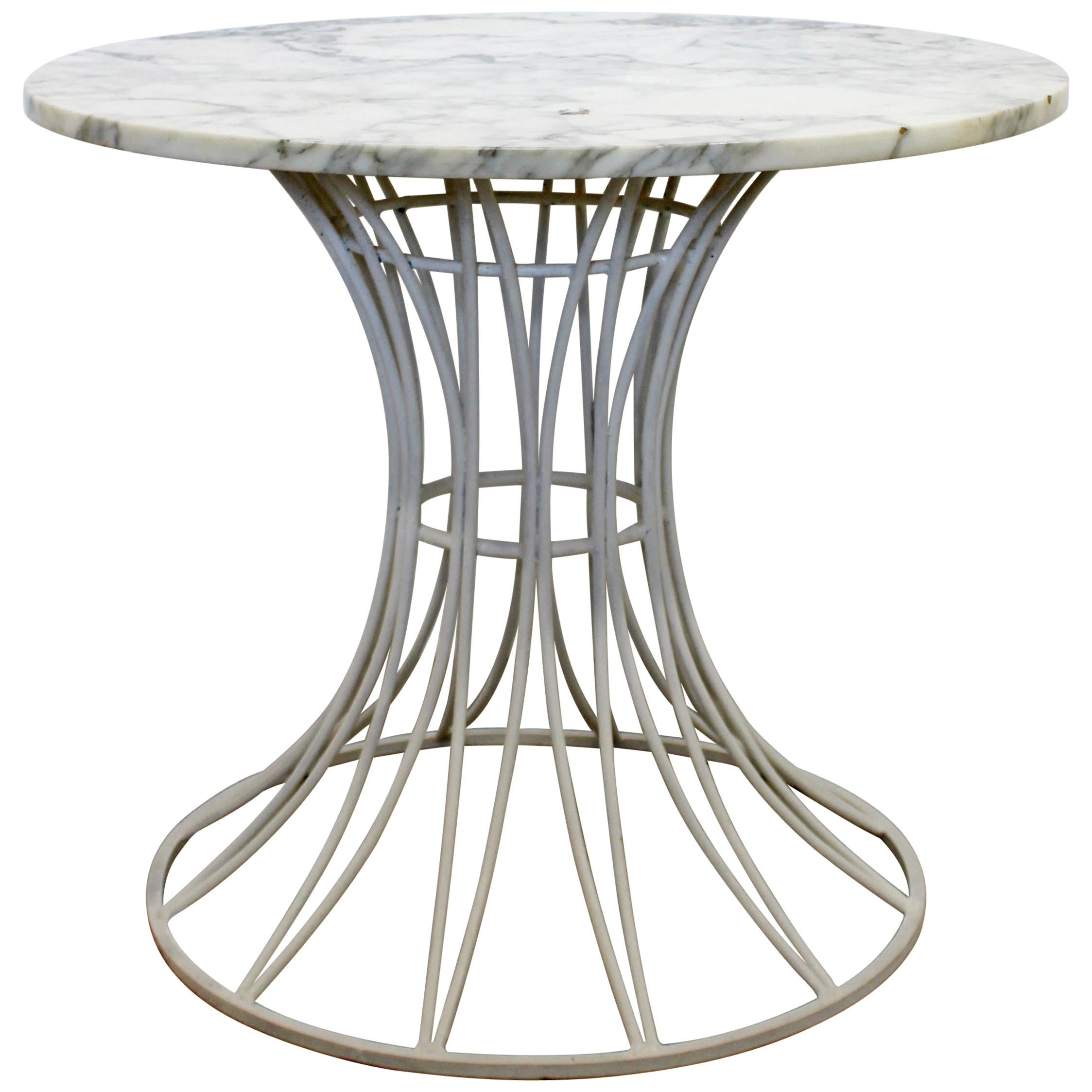 Mid-Century Modern Woodard White Patio Table with Marble Top Round, 1960s