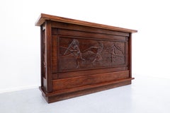 Mid-Century Modern Wooden African Bar with 4 Stools, 1950s