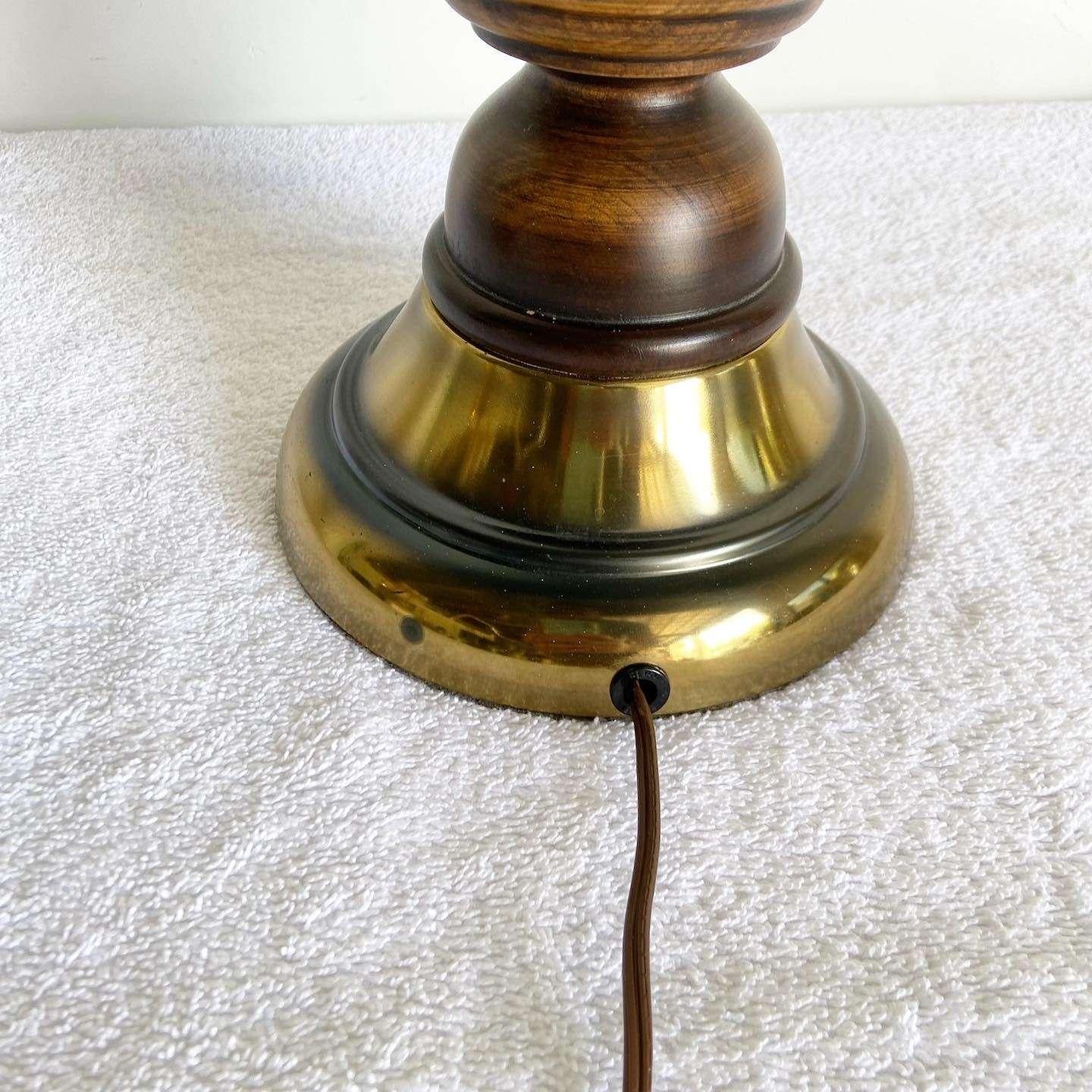 Late 20th Century Mid Century Modern Wooden and Brass Table Lamp For Sale