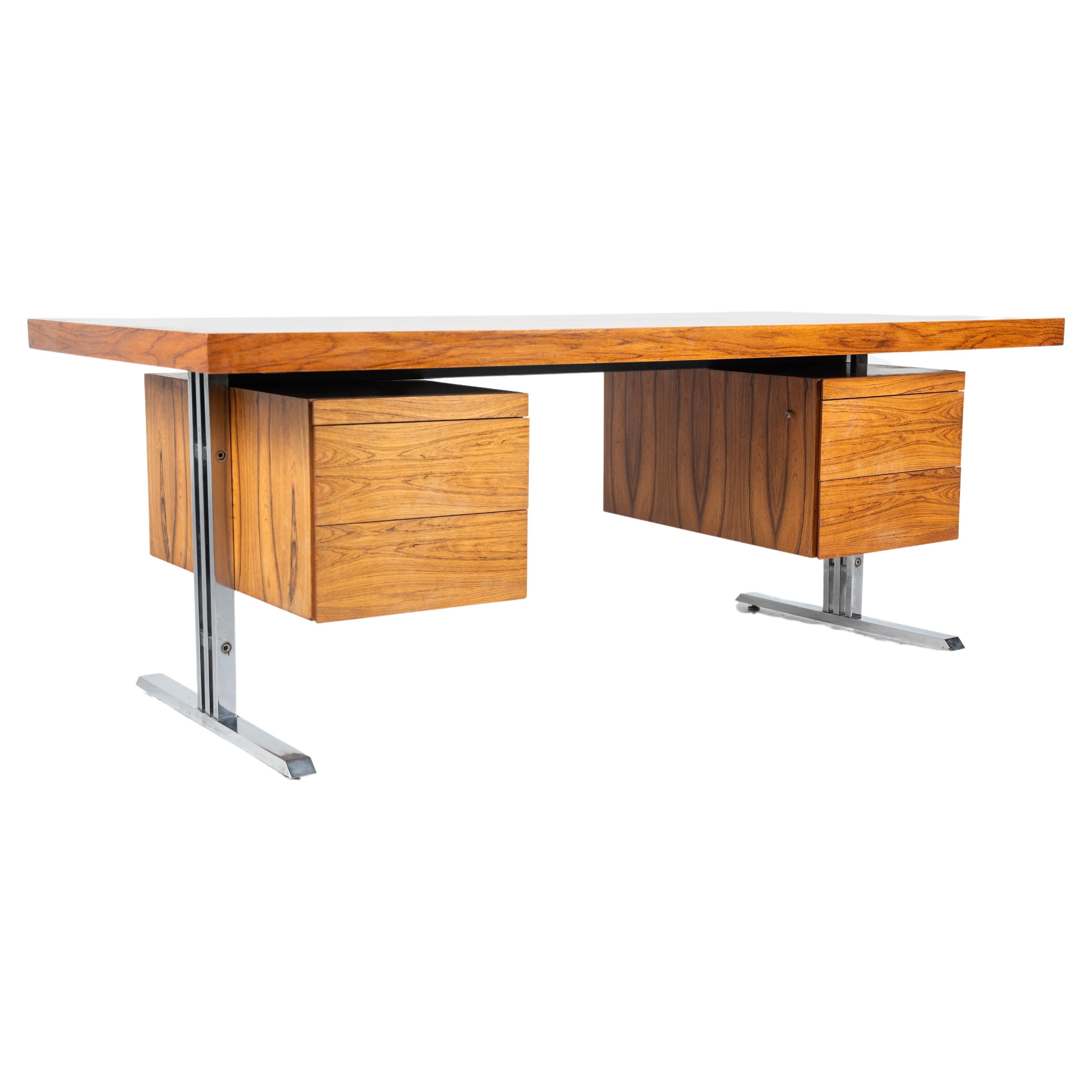 Mid-Century Modern Wooden and Chrome Desk, Italy, 1970s For Sale
