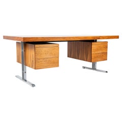 Vintage Mid-Century Modern Wooden and Chrome Desk, Italy, 1970s
