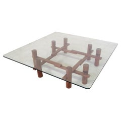 Mid-Century Modern Wooden and Glass Coffee Table by Theodore Waddell for Bernini