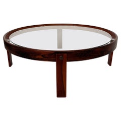 Mesa baja de madera y cristal moderna de mediados de siglo