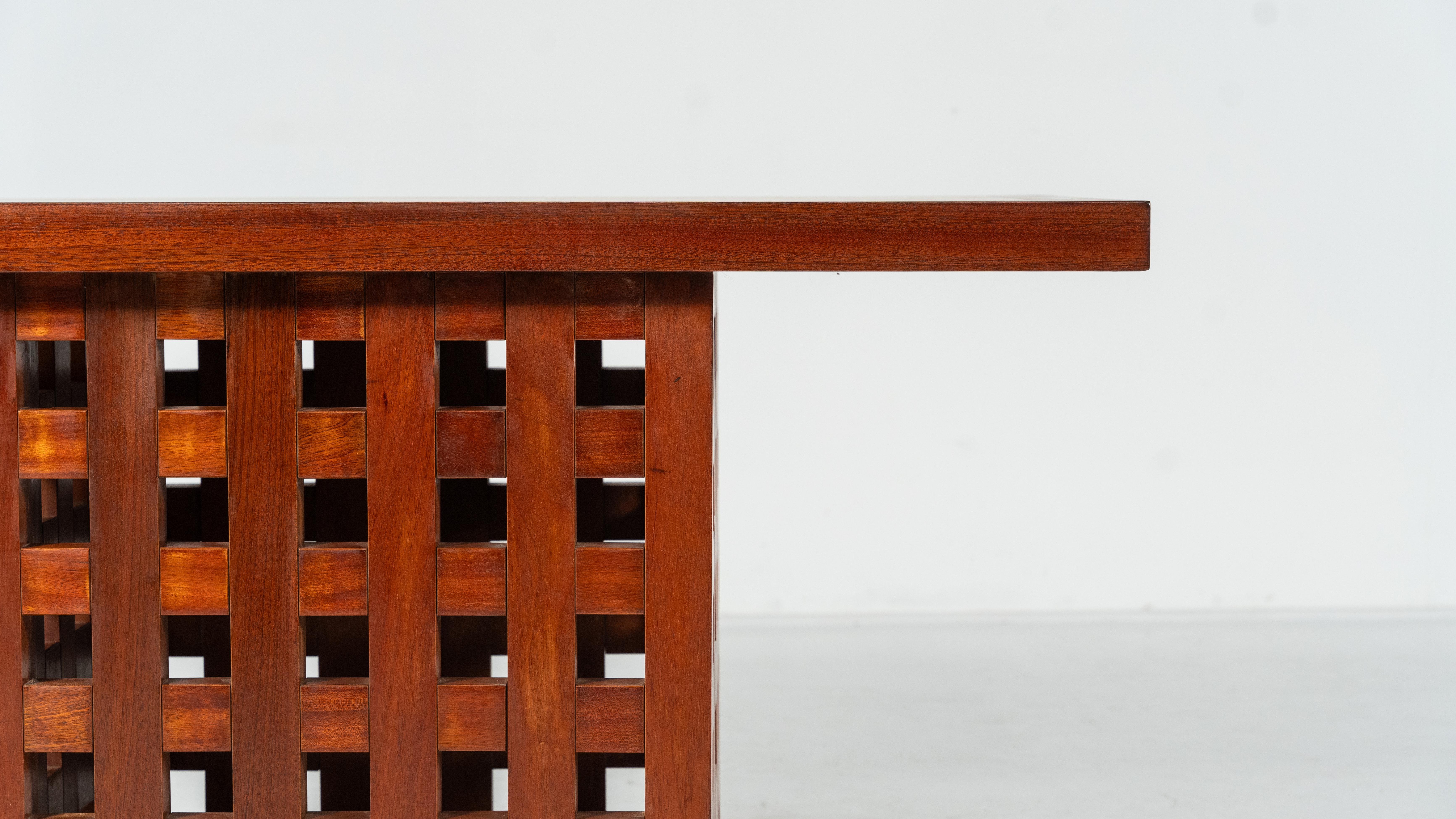 Moderner Tisch/Konsole aus Holz und Travertin aus der Mitte des Jahrhunderts, Italien, 1970er Jahre im Angebot 4