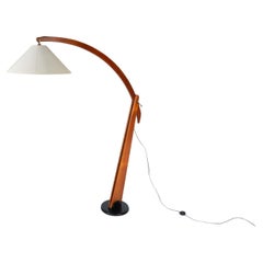 Mid-Century Modern Wooden Arc Floor Lamp, Italy, 1960s