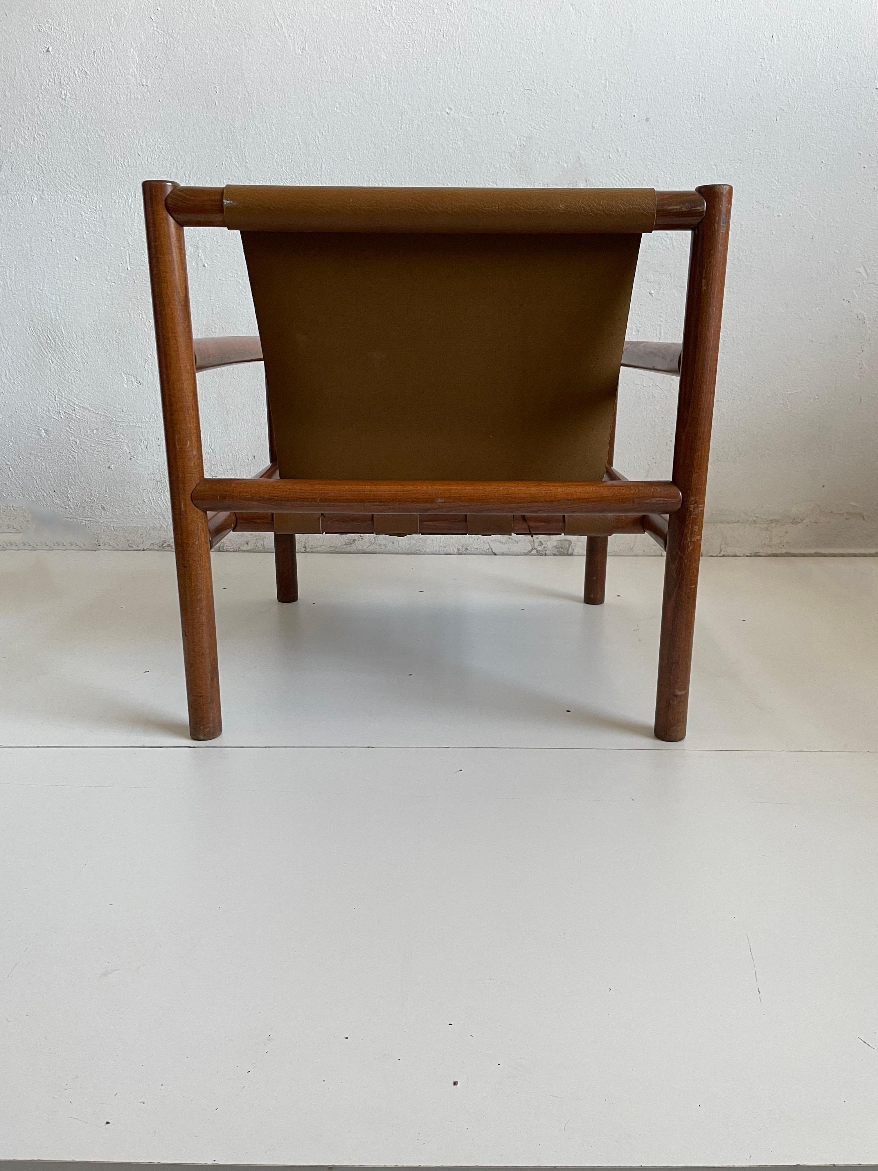 Mid-Century Modern Wooden Armchair, Faux Leather Seating, Stol Kamnik 1970s 5