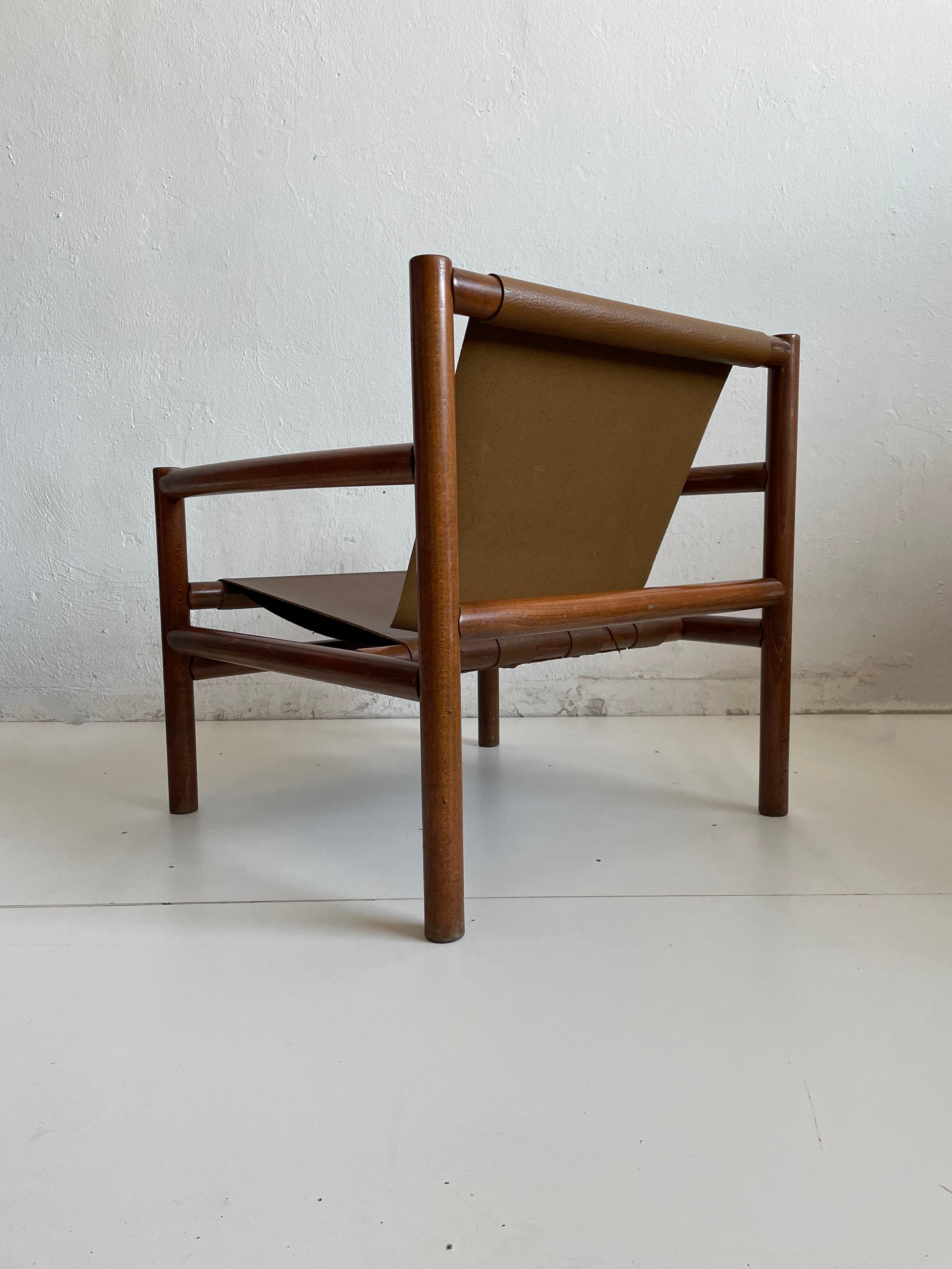 Mid-Century Modern Wooden Armchair, Faux Leather Seating, Stol Kamnik 1970s For Sale 6