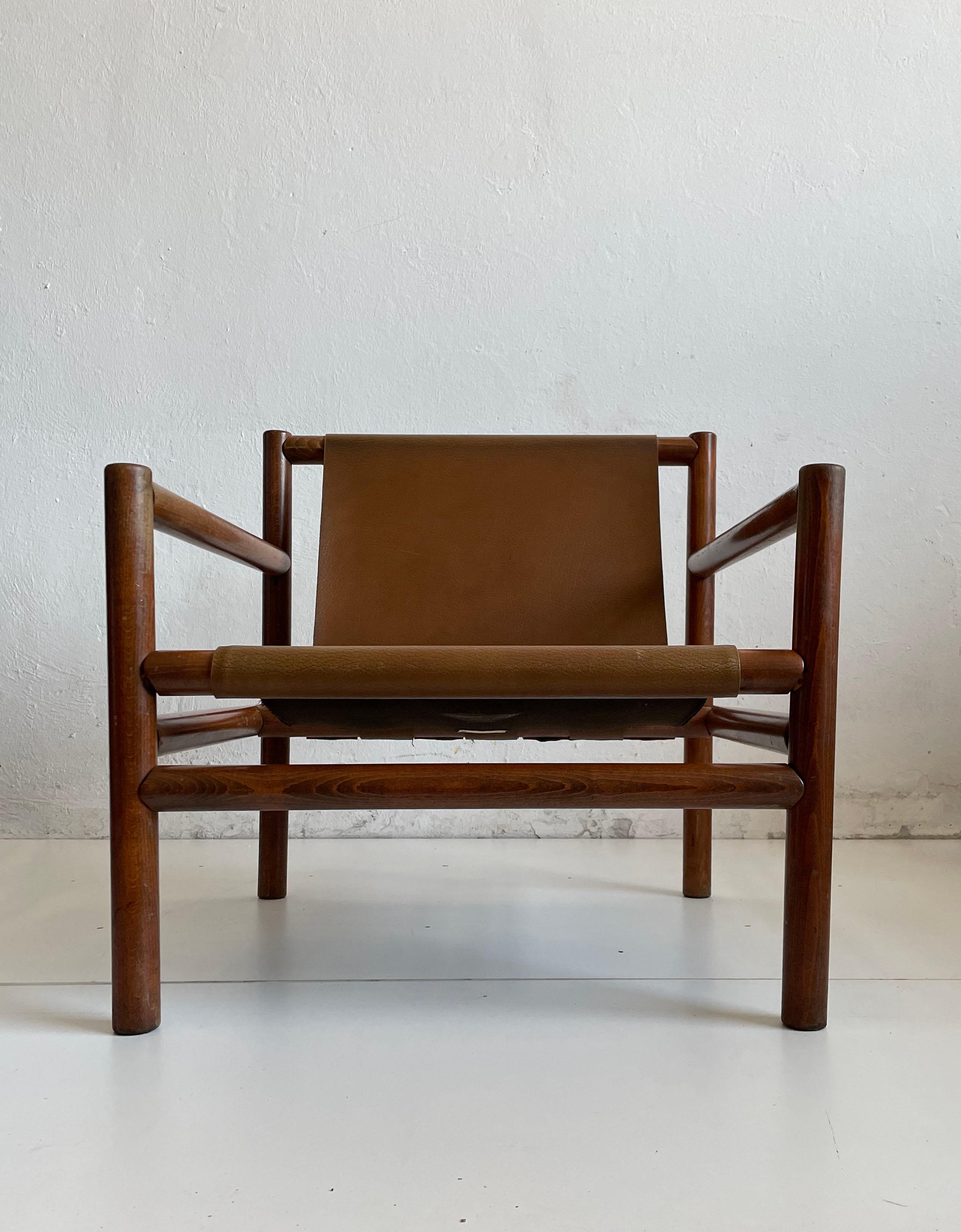 Moderner Holzsessel aus der Mitte des Jahrhunderts, Sitzmöbel aus Kunstleder, Stol Kamnik 1970er Jahre im Angebot 8