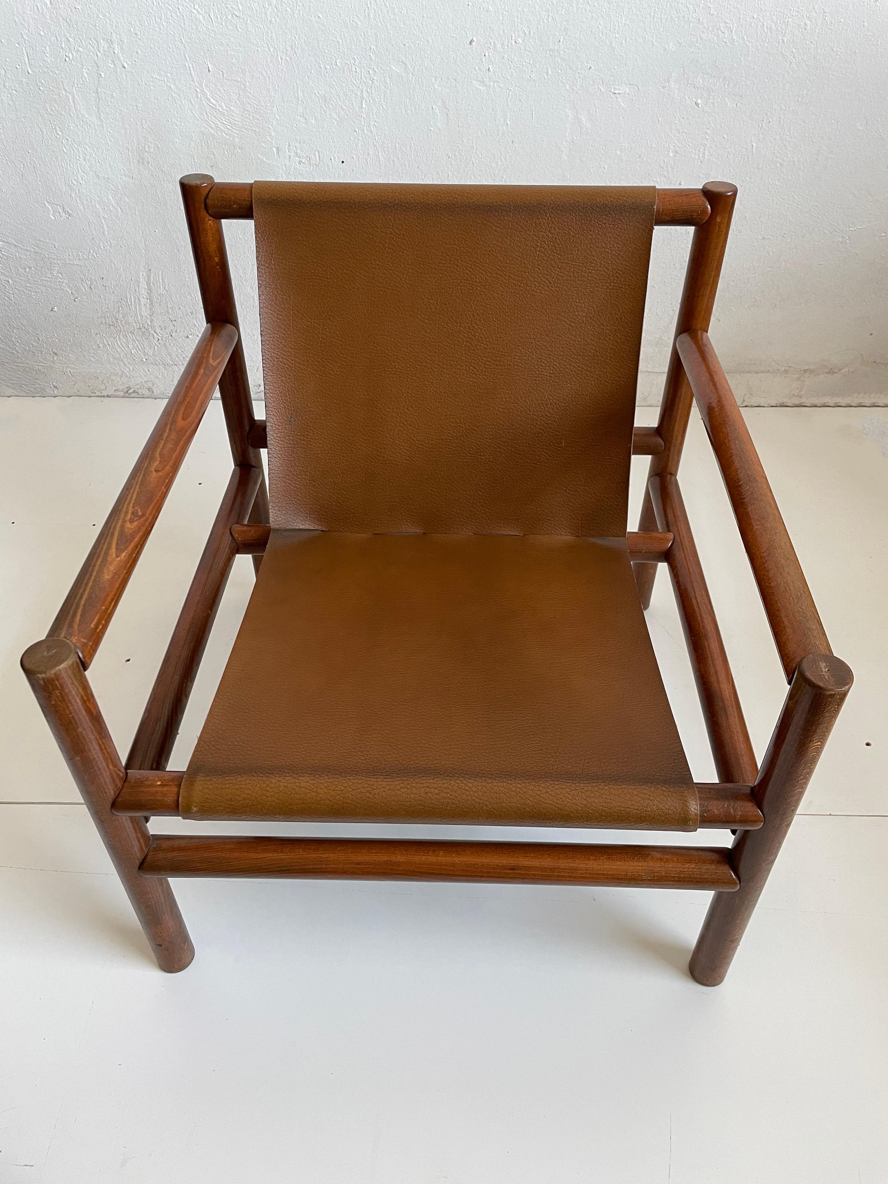 Mid-Century Modern Wooden Armchair, Faux Leather Seating, Stol Kamnik 1970s For Sale 10