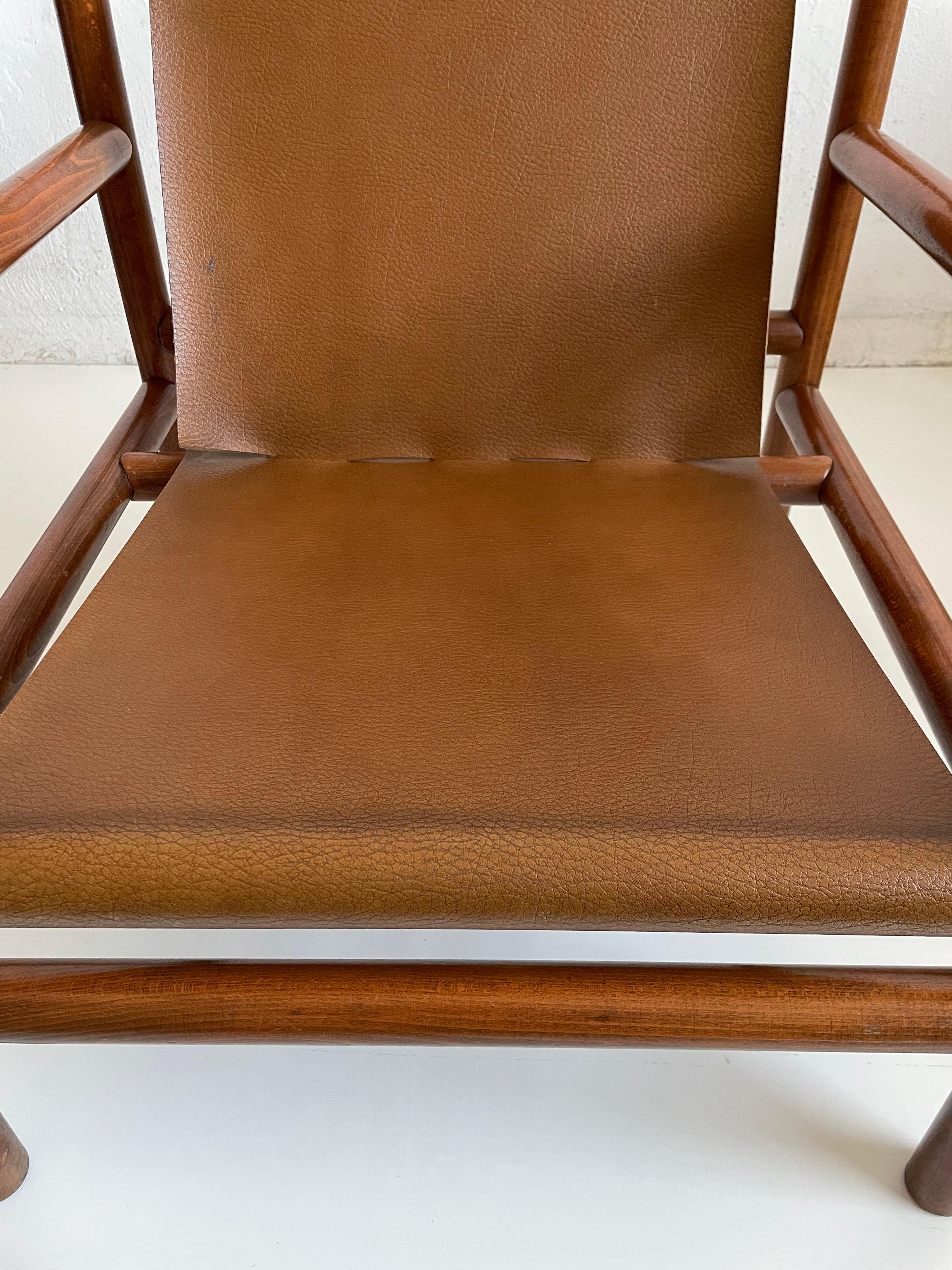 Mid-Century Modern Wooden Armchair, Faux Leather Seating, Stol Kamnik 1970s For Sale 11