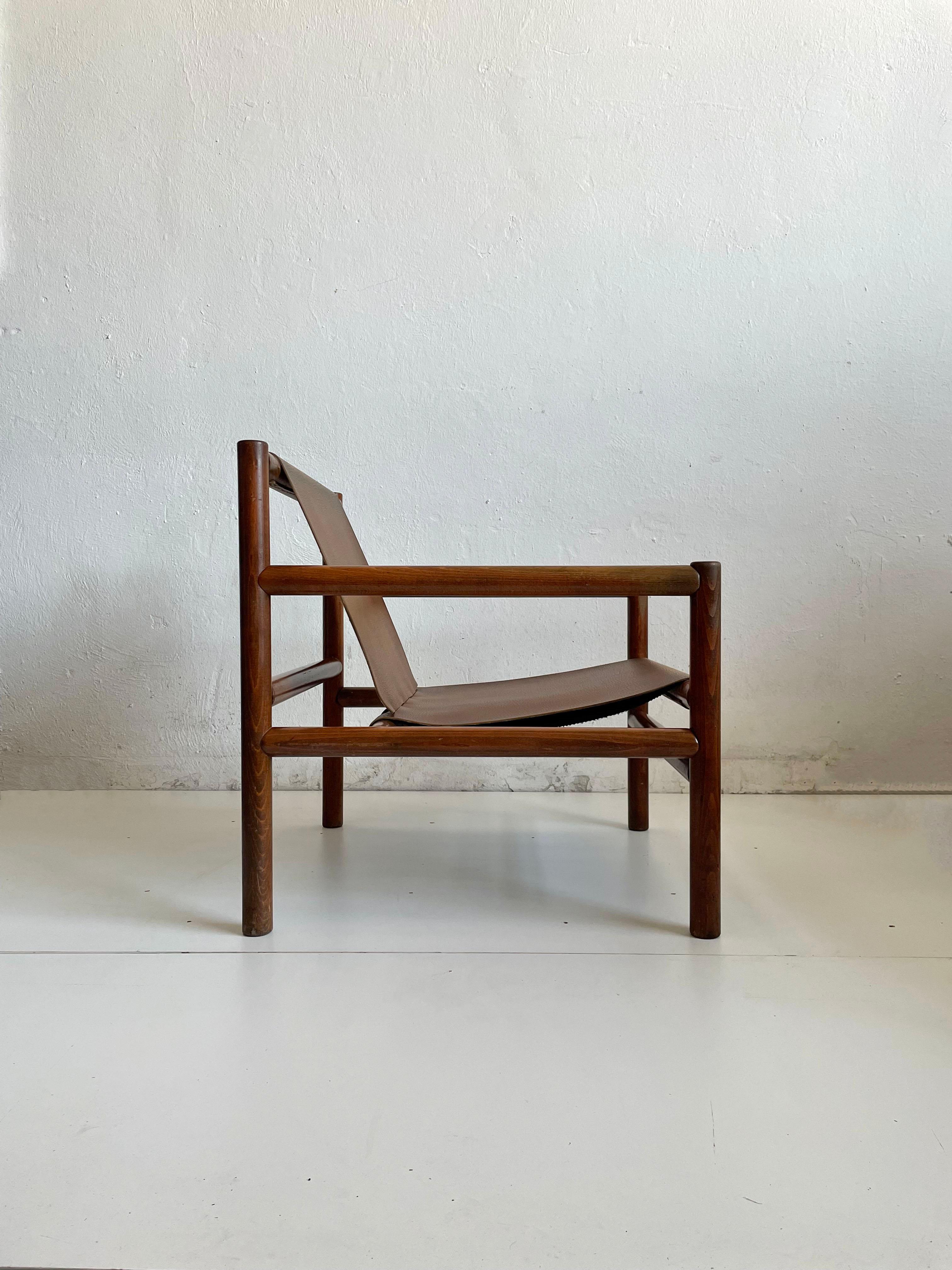 Mid-Century Modern Wooden Armchair, Faux Leather Seating, Stol Kamnik 1970s In Good Condition For Sale In Zagreb, HR