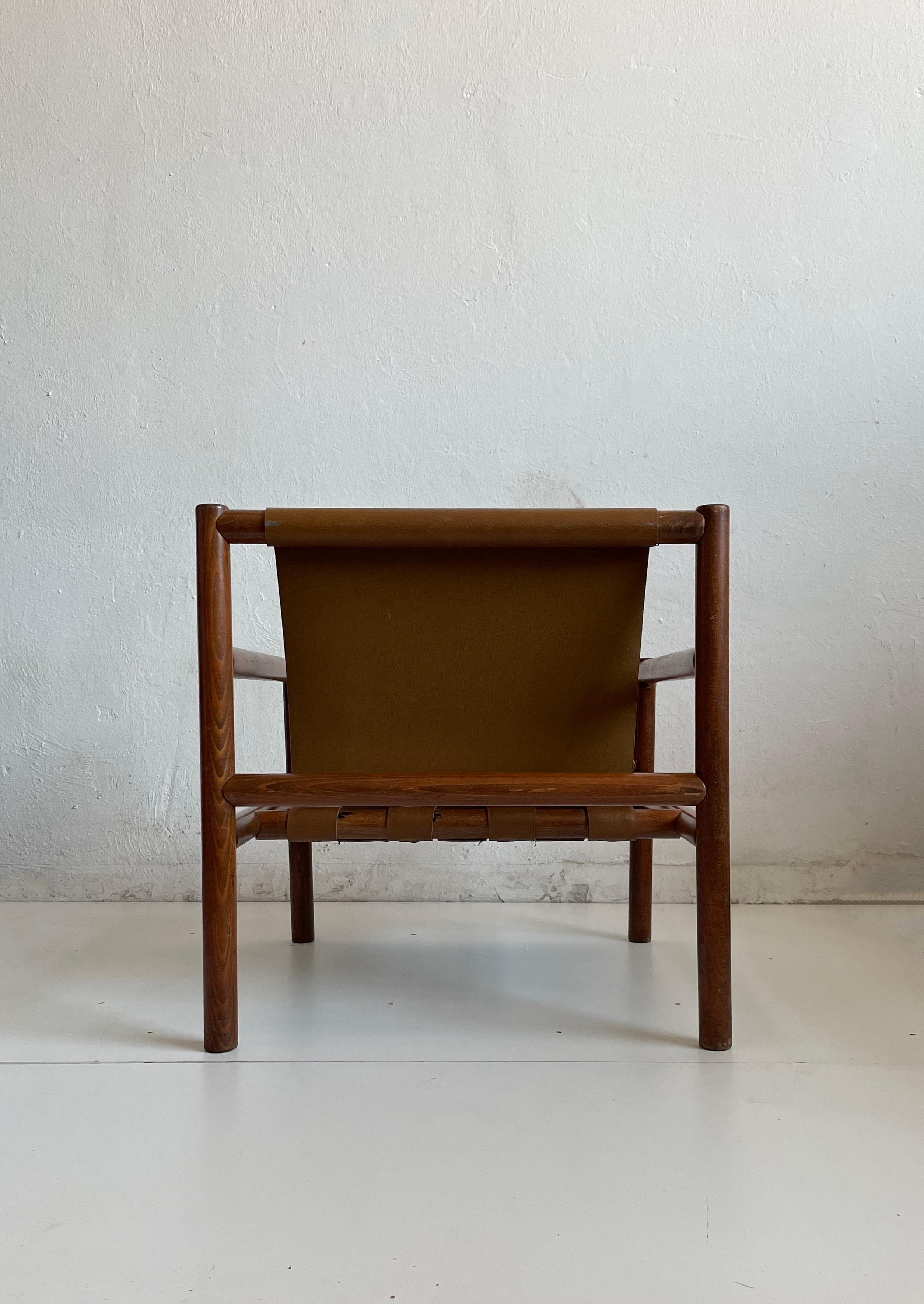 Mid-Century Modern Wooden Armchair, Faux Leather Seating, Stol Kamnik 1970s For Sale 1