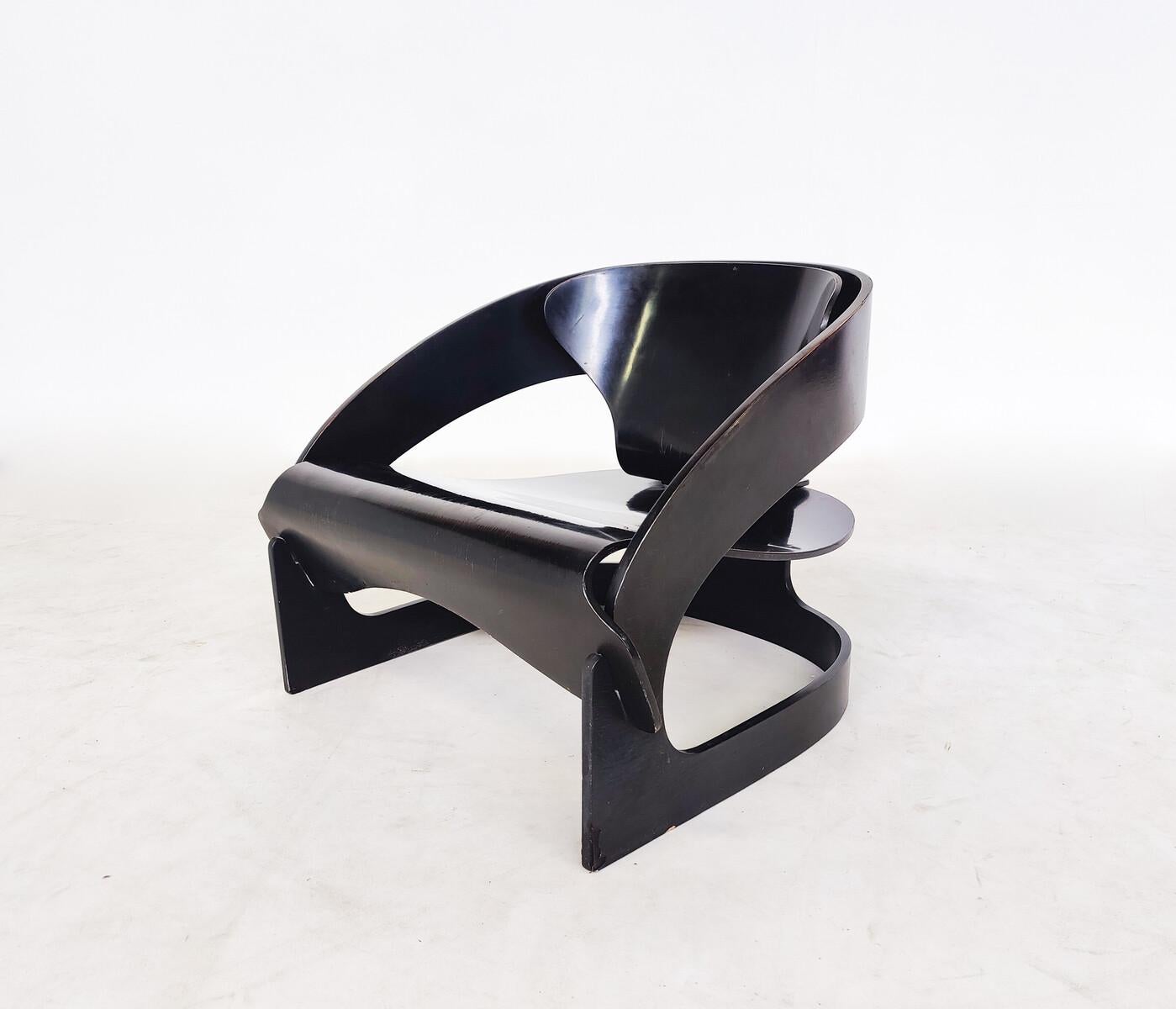 Italian Mid-Century Modern Wooden Armchair Model 4801 by Joe Colombo for Kartell, 1960s For Sale