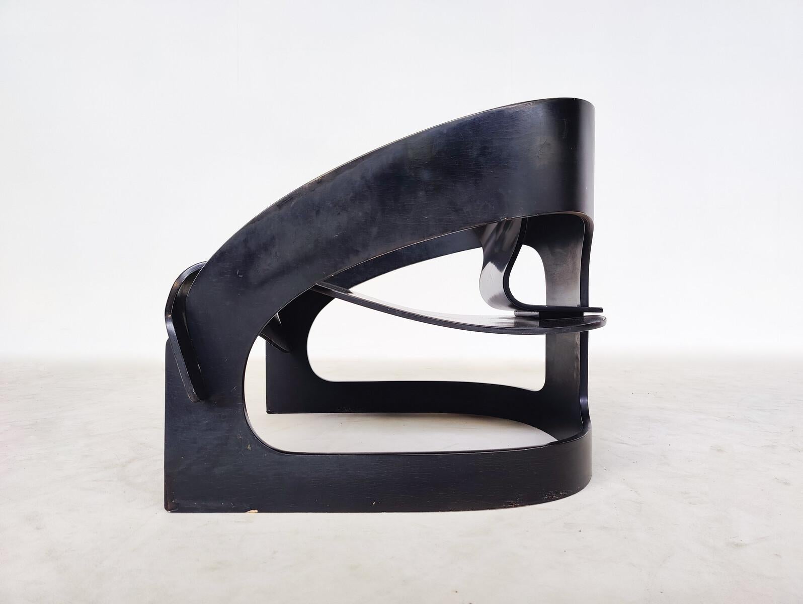 Mid-Century Modern Wooden Armchair Model 4801 by Joe Colombo for Kartell, 1960s For Sale 1