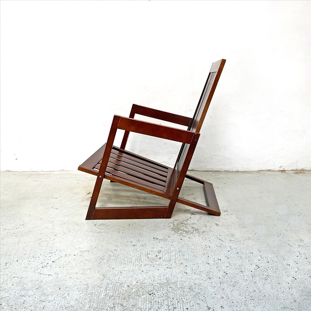 Italian Mid-Century Modern Wooden Armchair with Parallel Salts Structure, 1980s