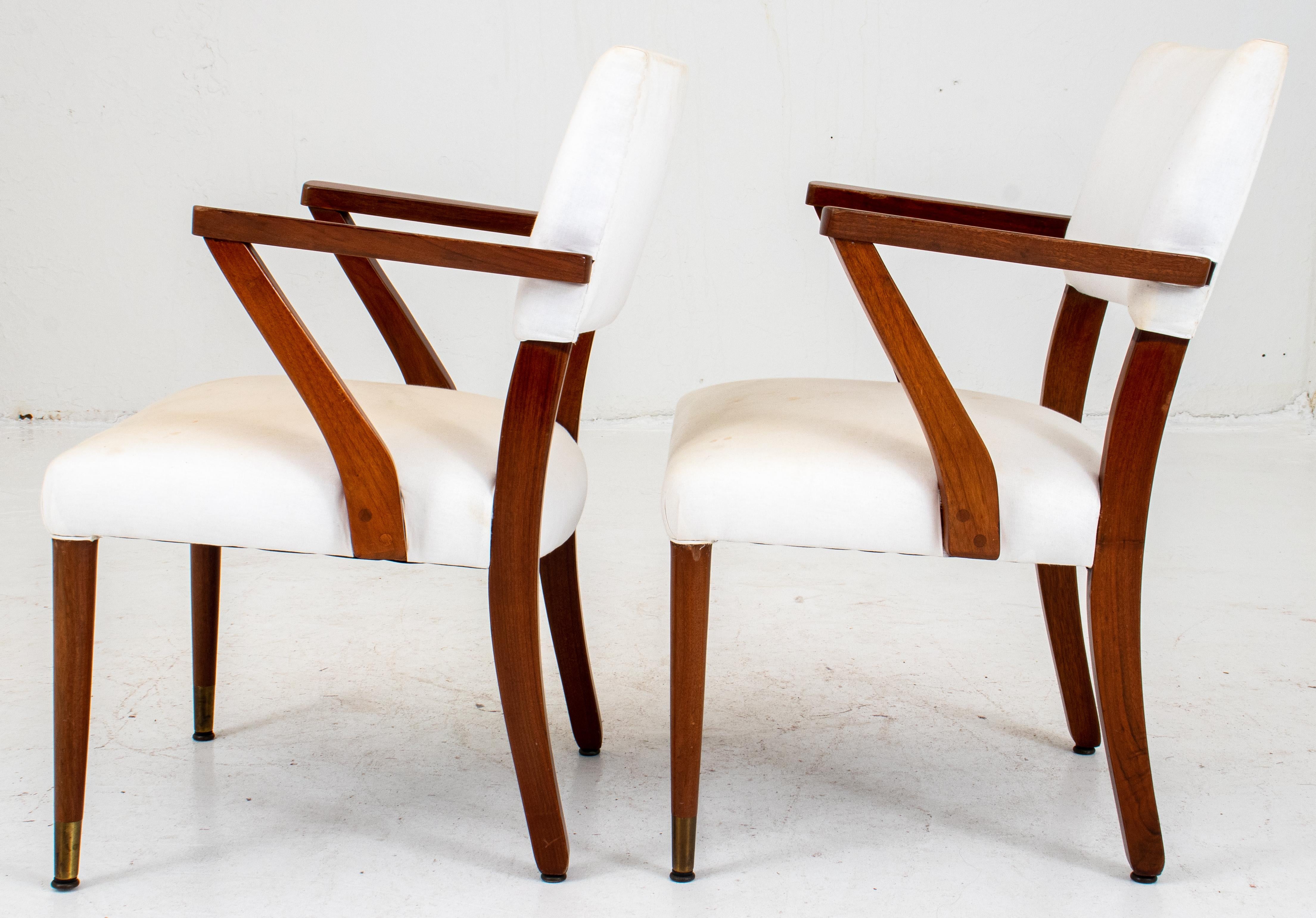 Upholstery Mid-Century Modern Wooden Armchairs, Pair